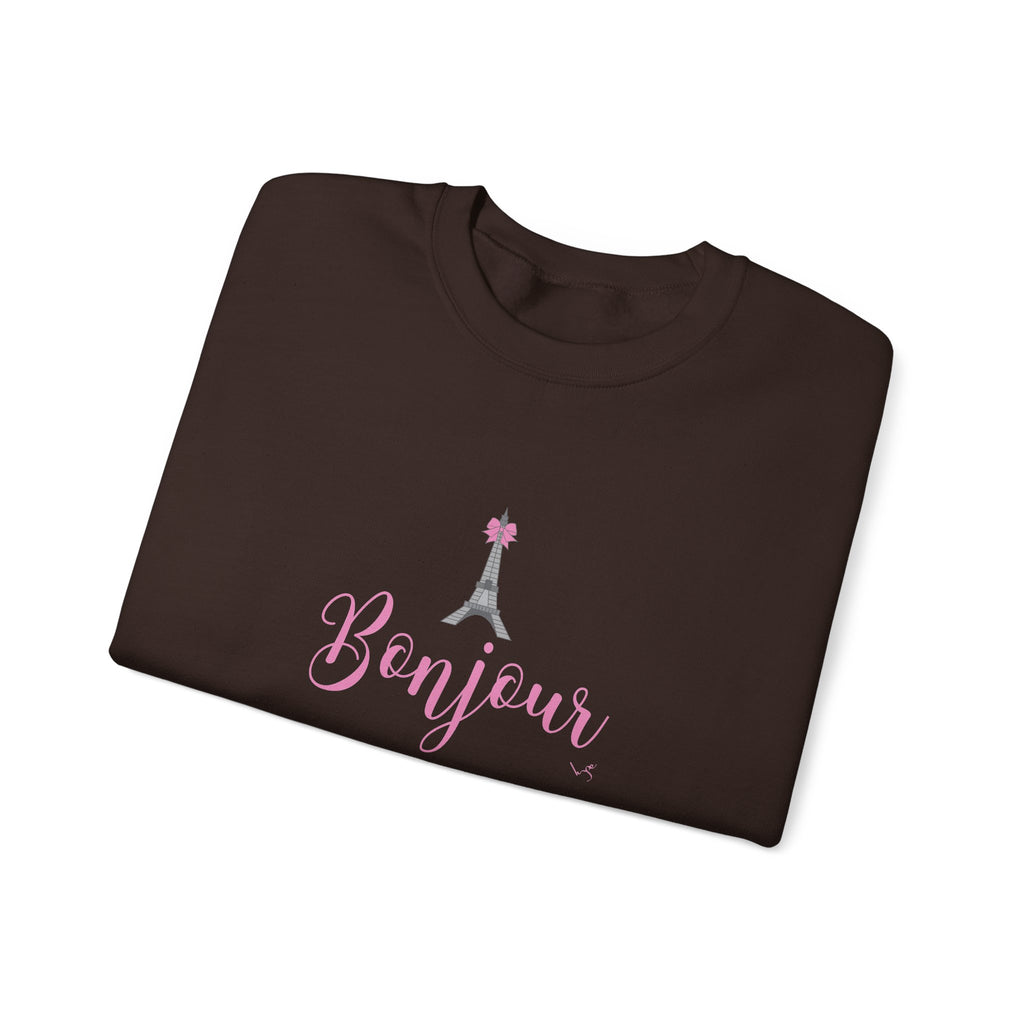 Bonjour Paris Eiffel Tower Graphic Sweatshirt - Unisex Heavy Blend™ Crewneck Sweatshirt