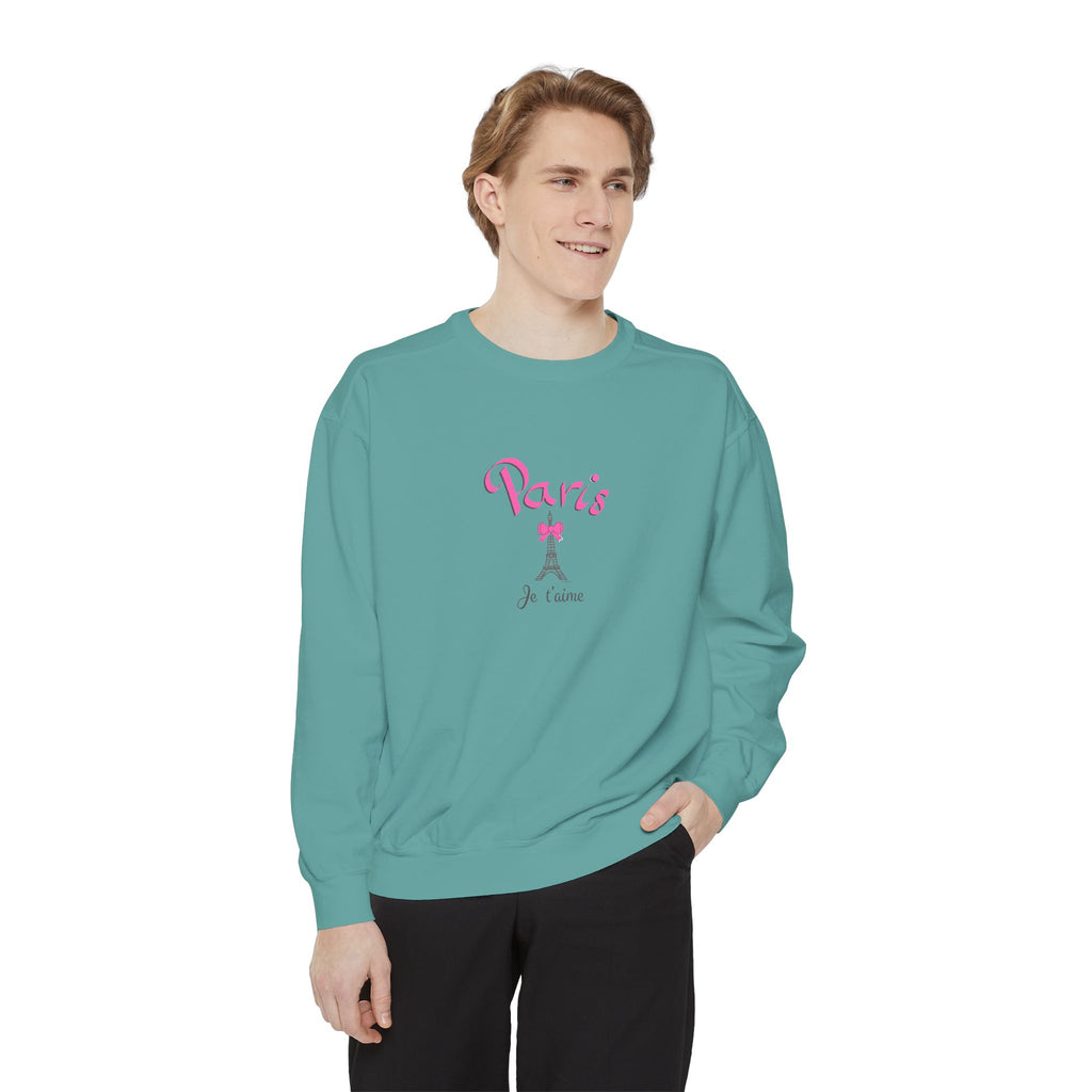 Paris Je T’aime Eiffel Tower Graphic Sweatshirt - Unisex Garment-Dyed Sweatshirt