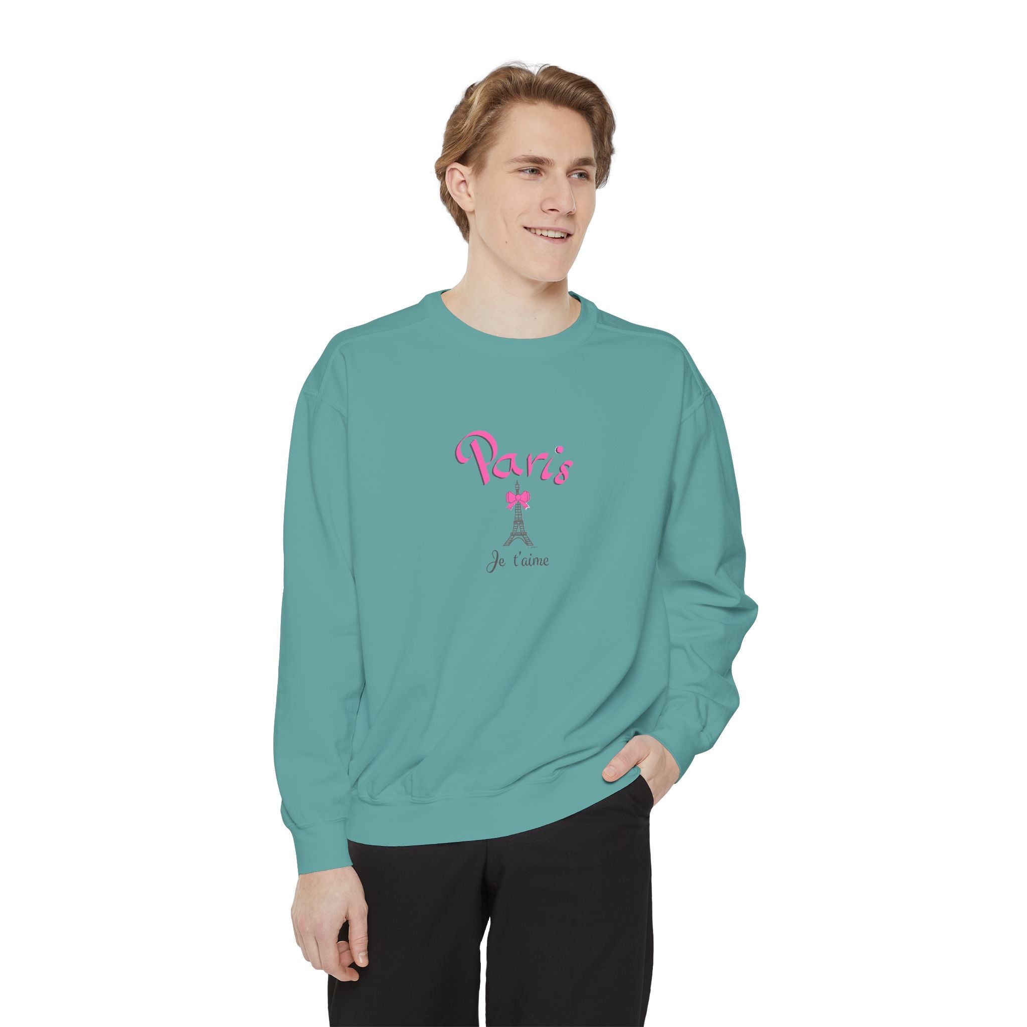 Paris Je T’aime Eiffel Tower Graphic Sweatshirt - Unisex Garment-Dyed Sweatshirt