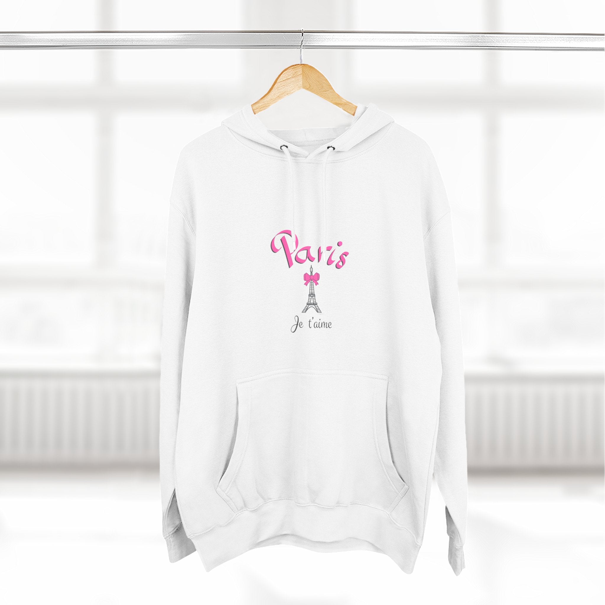 Paris Je T’aime Eiffel Tower Graphic Hoodie - Three-Panel Fleece Hoodie