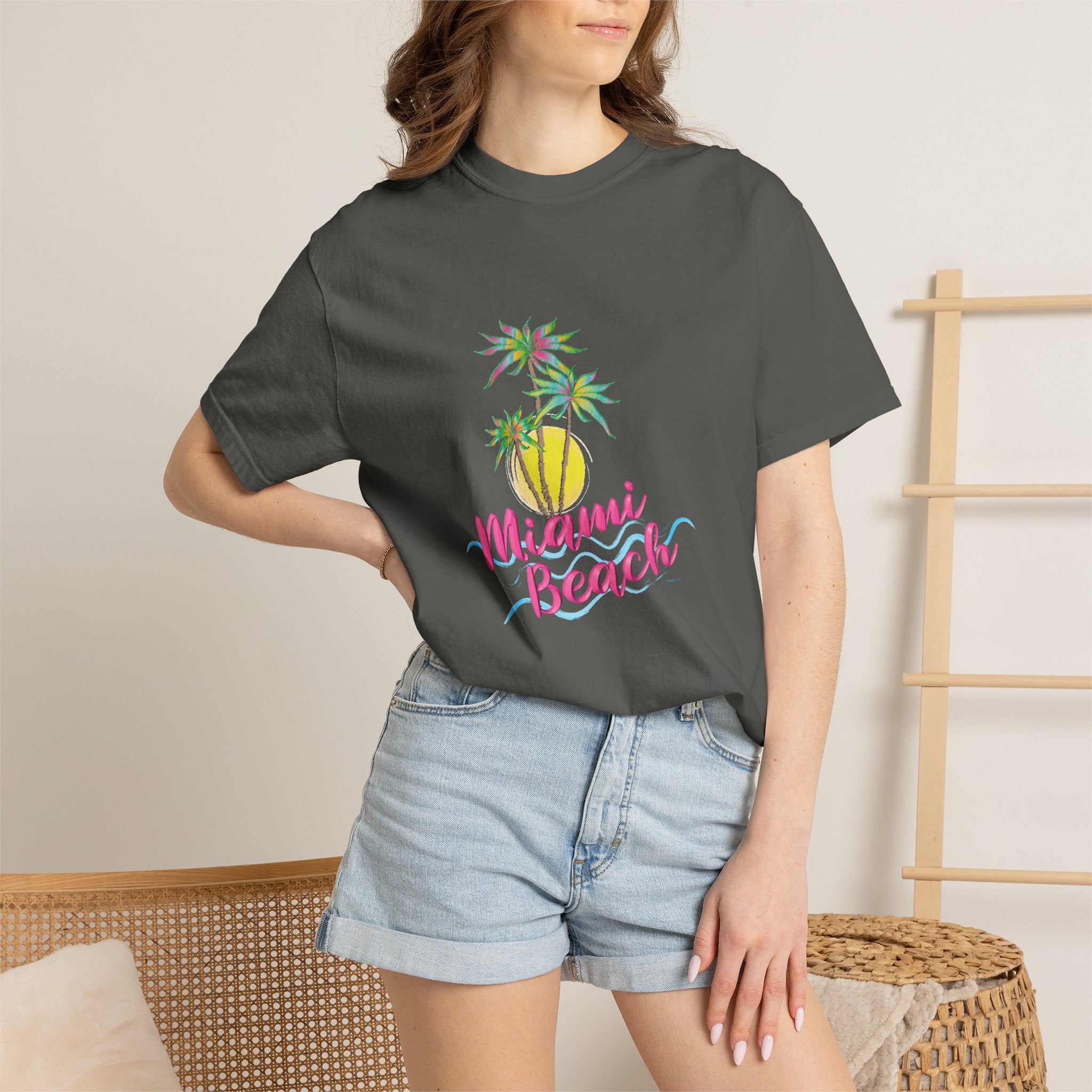 MIAMI BEACH Palm Sunset Graphic Unisex Garment-Dyed T-shirt