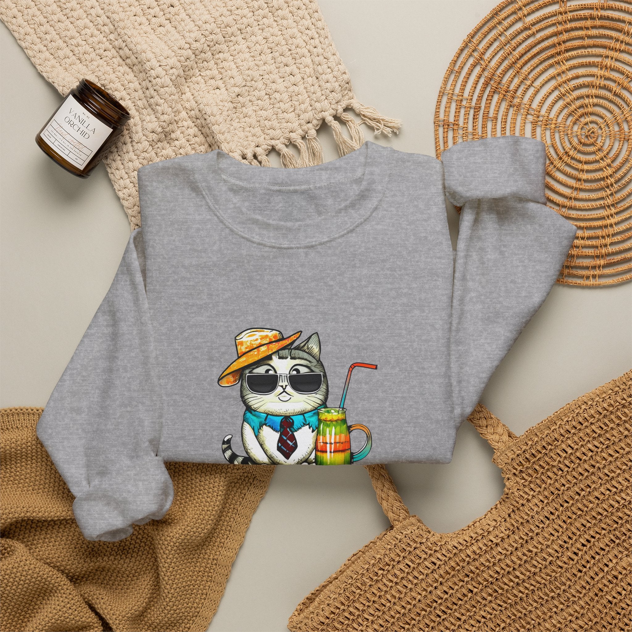 Fun Purr-fectly Chilled Cat Graphic Unisex Heavy Blend™ Crewneck Sweatshirt