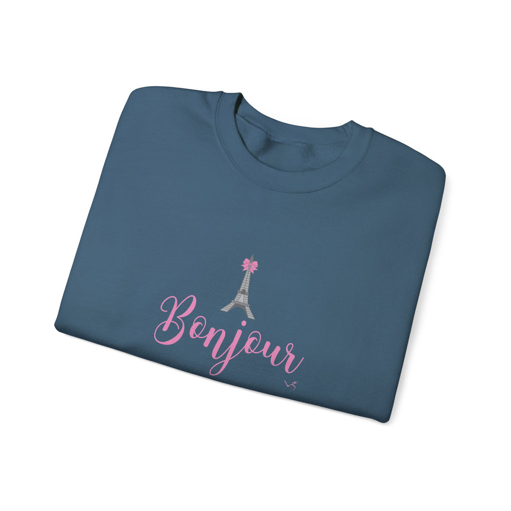 Bonjour Paris Eiffel Tower Graphic Sweatshirt - Unisex Heavy Blend™ Crewneck Sweatshirt