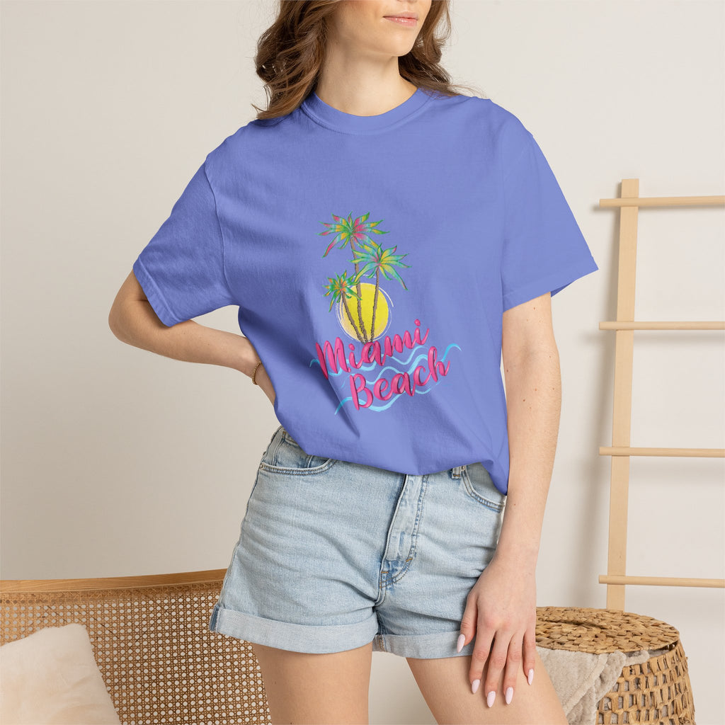 MIAMI BEACH Palm Sunset Graphic Unisex Garment-Dyed T-shirt