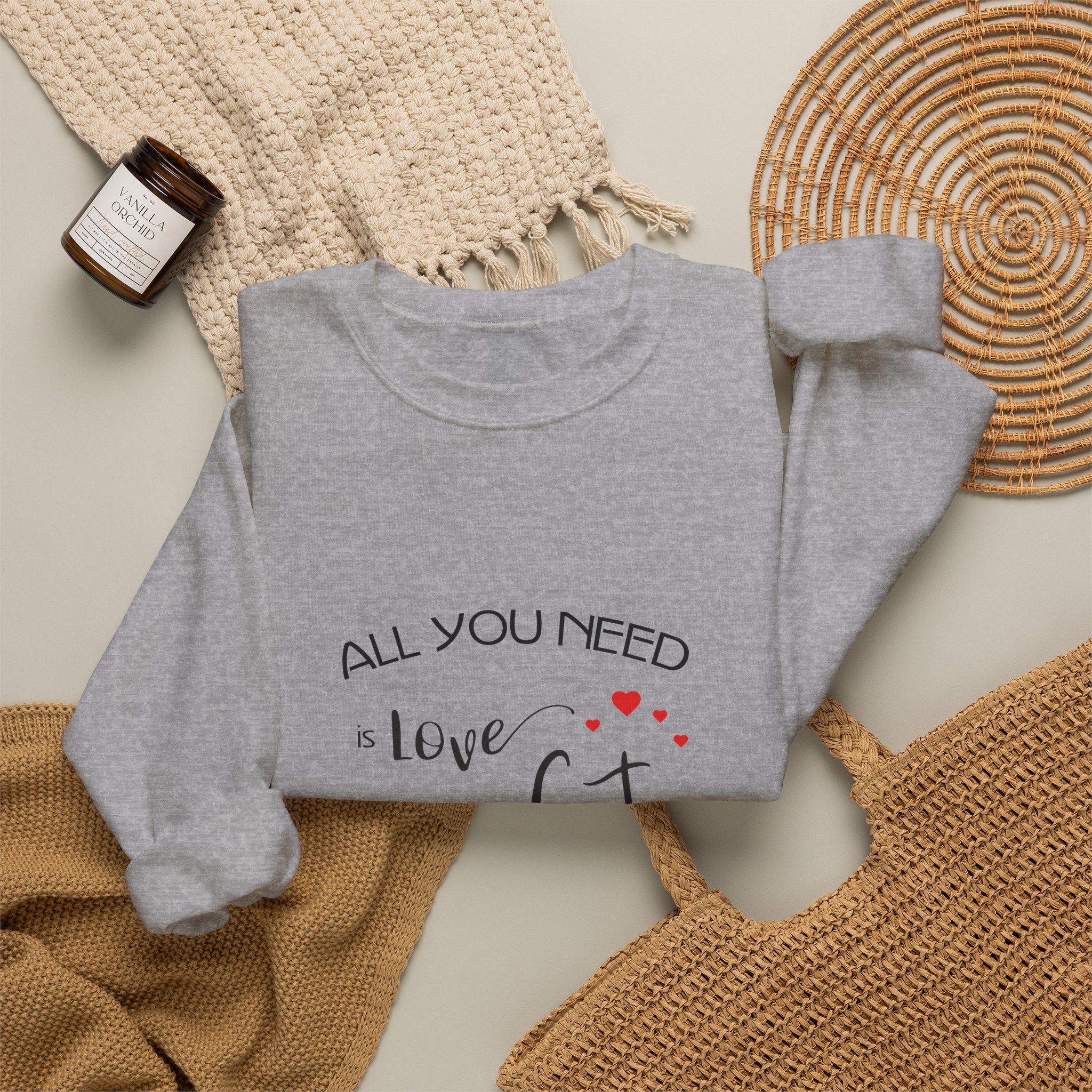 All You Need Is Love and a Cat Graphic Sweatshirt - Unisex Heavy Blend™ Crewneck Sweatshirt