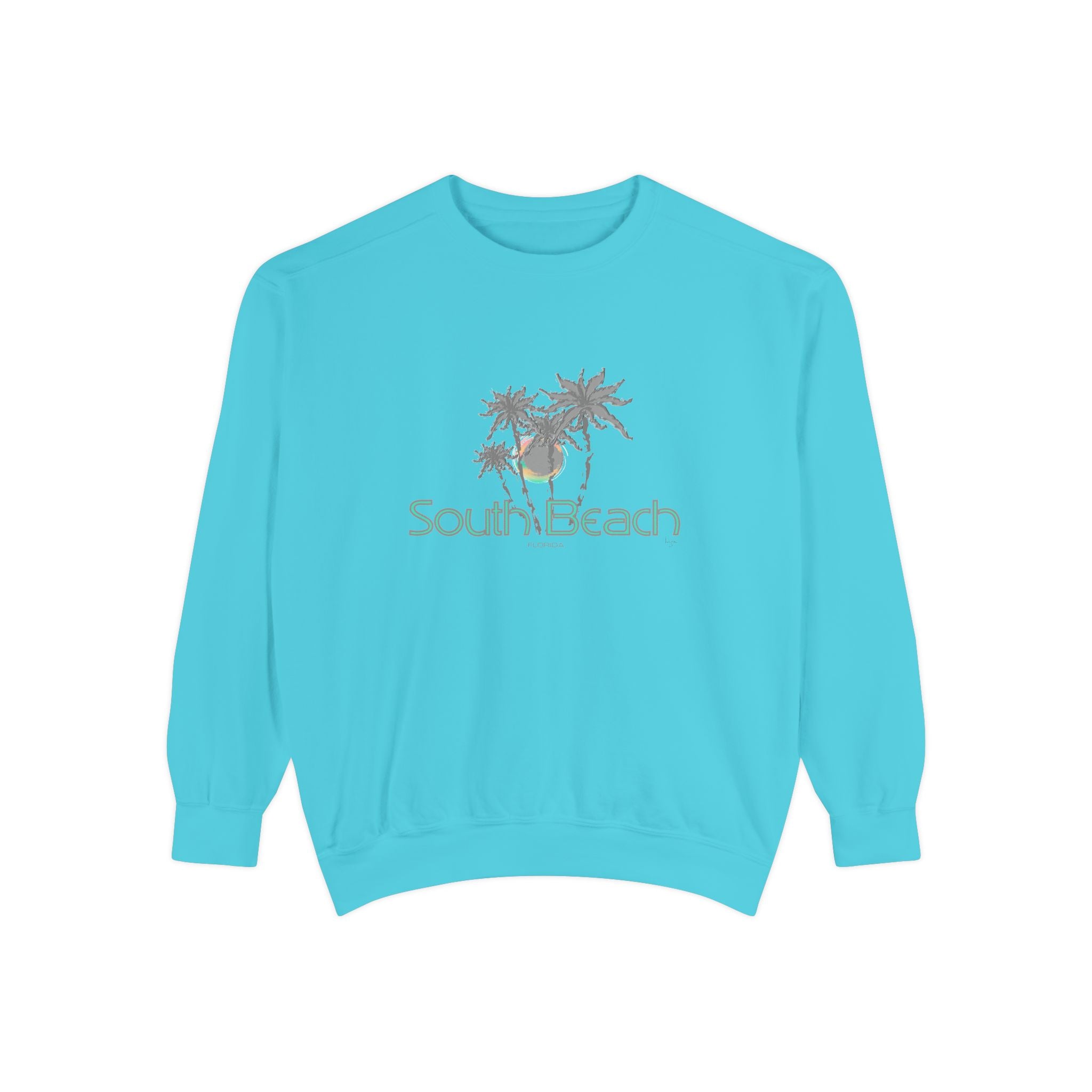 Miami Beach Palm Tree Graphic Sweatshirt - Unisex Garment-Dyed Sweatshirt