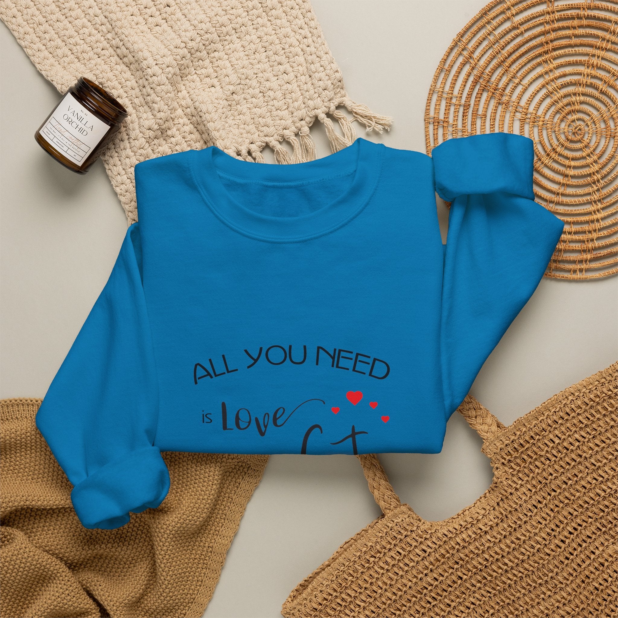 All You Need Is Love and a Cat Graphic Sweatshirt - Unisex Heavy Blend™ Crewneck Sweatshirt