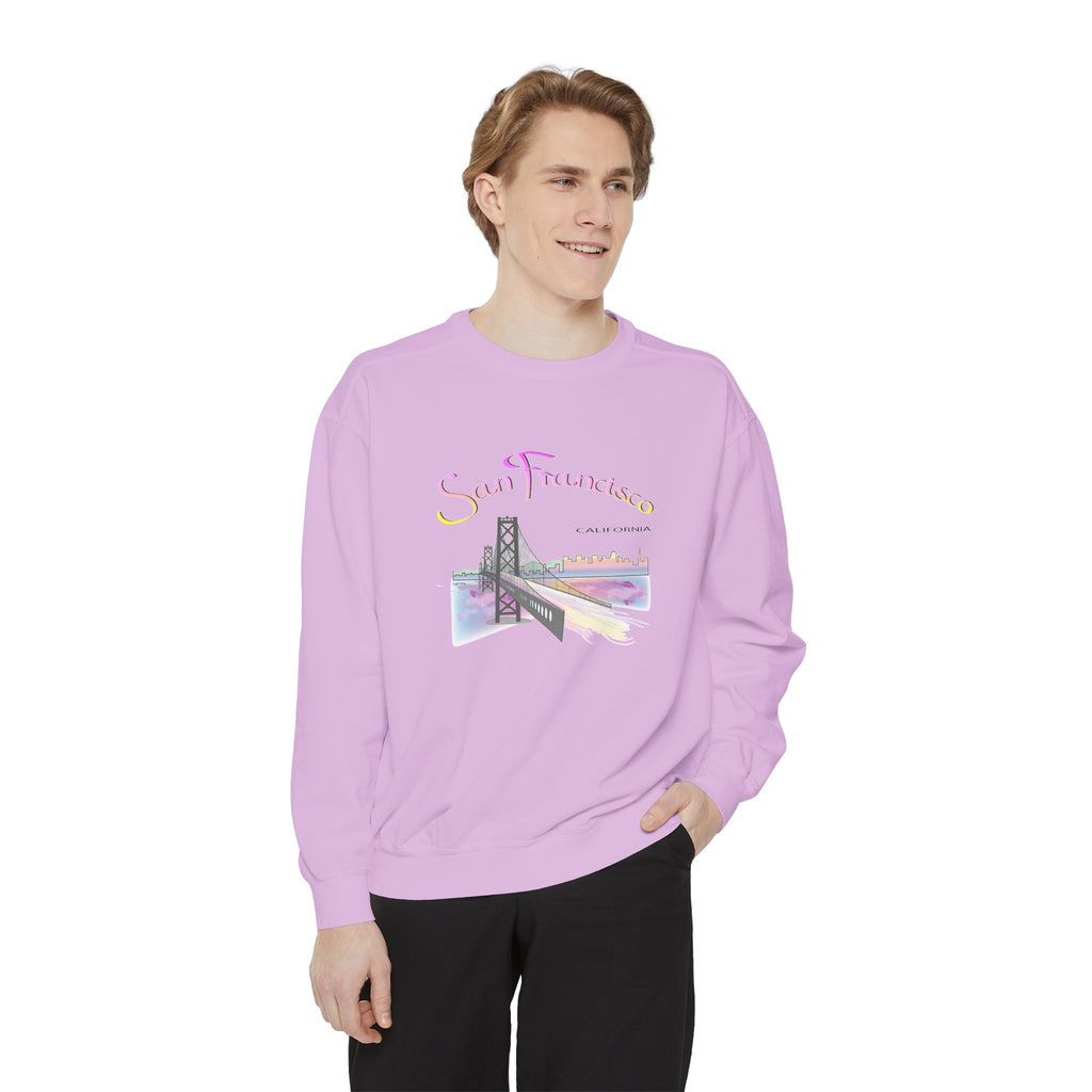 San Francisco Rainbow Bridge Graphic Sweatshirt - Unisex Garment-Dyed Sweatshirt