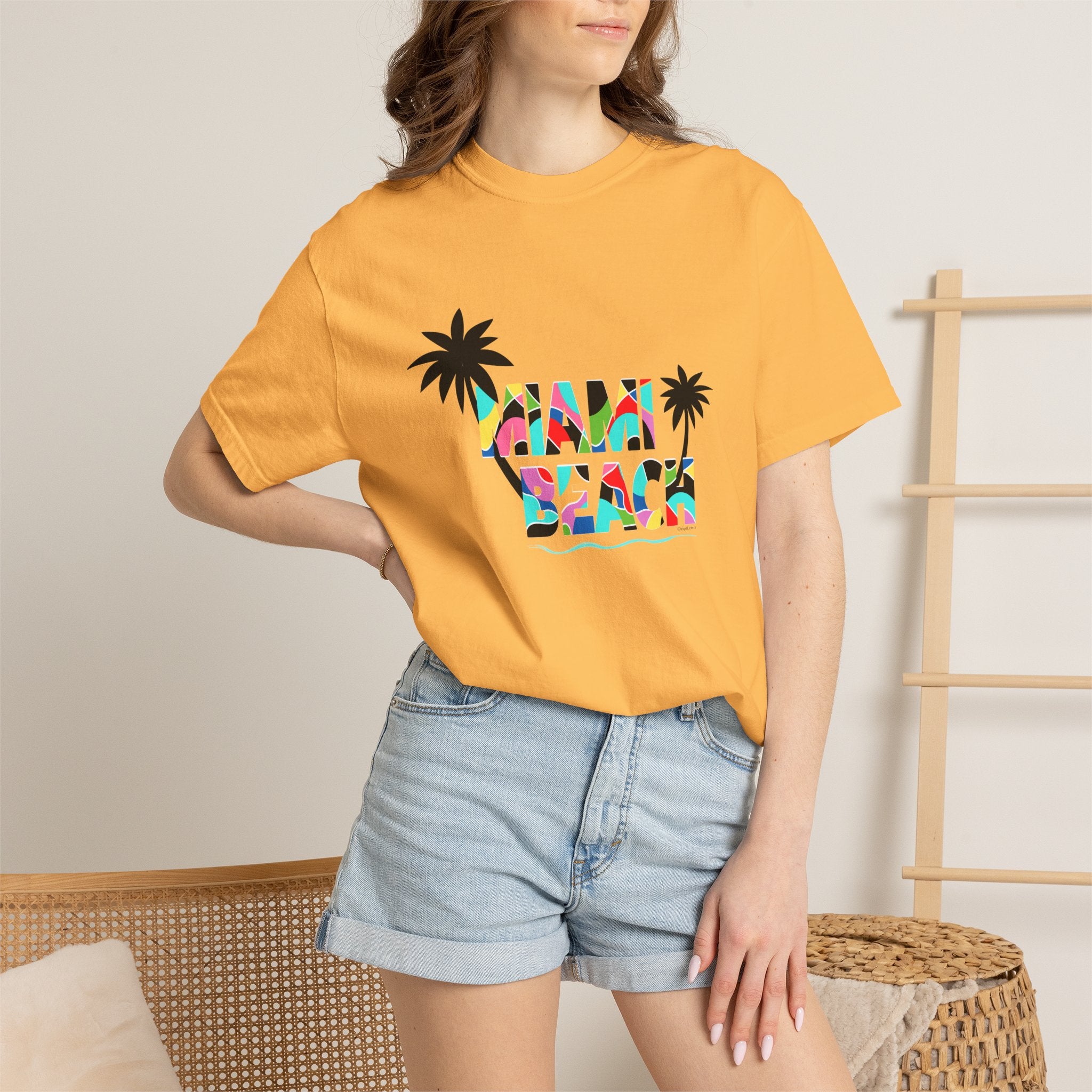 MIAMI BEACH Color Block Graphic Unisex Garment-Dyed T-shirt