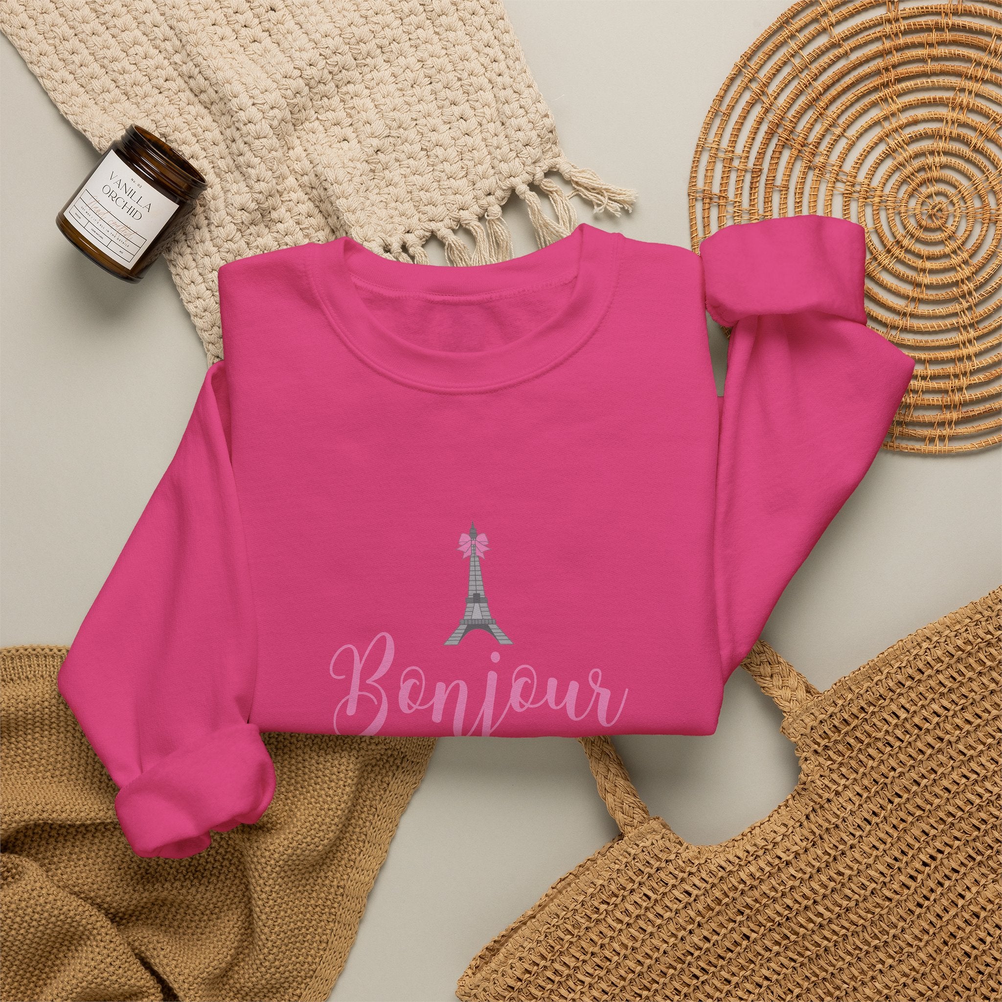 Bonjour Paris Eiffel Tower Graphic Sweatshirt - Unisex Heavy Blend™ Crewneck Sweatshirt