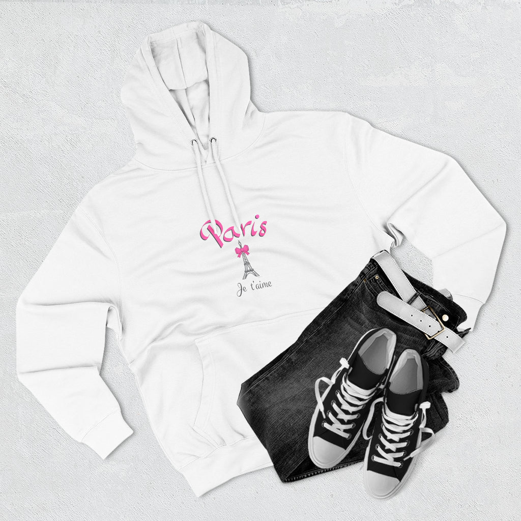 Paris Je T’aime Eiffel Tower Graphic Hoodie - Three-Panel Fleece Hoodie