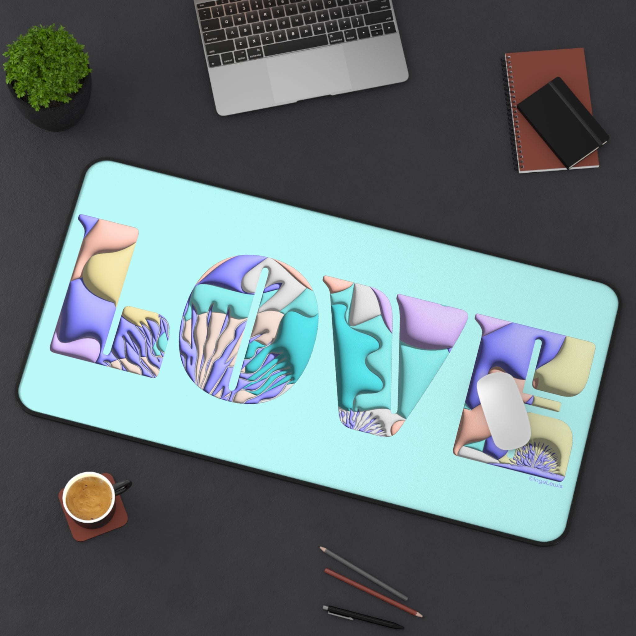 LOVE Colorful Modern 3D Typography Large Desk Mat
