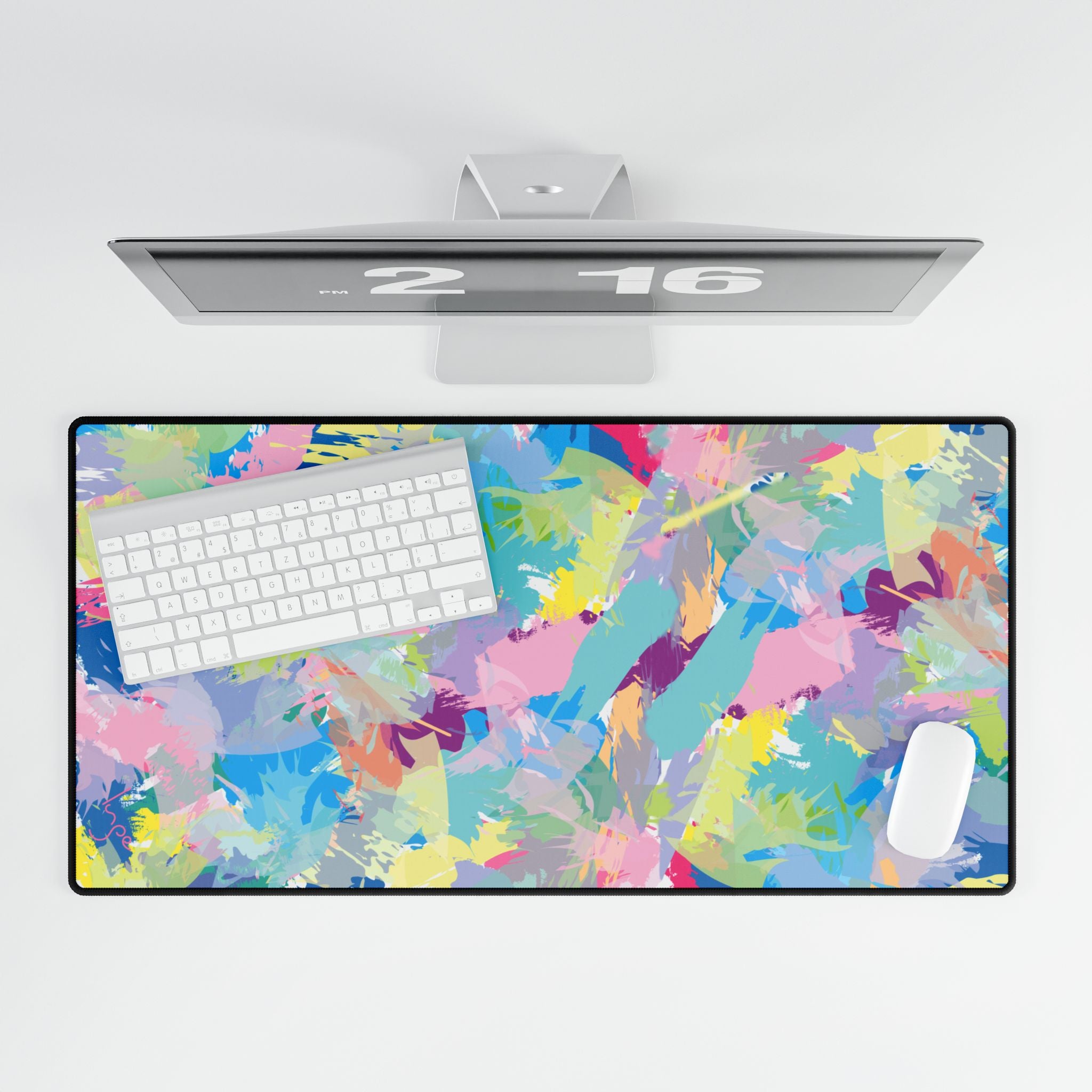 Happy Day colorful Abstract Brushstroke Art Large Desk Mat