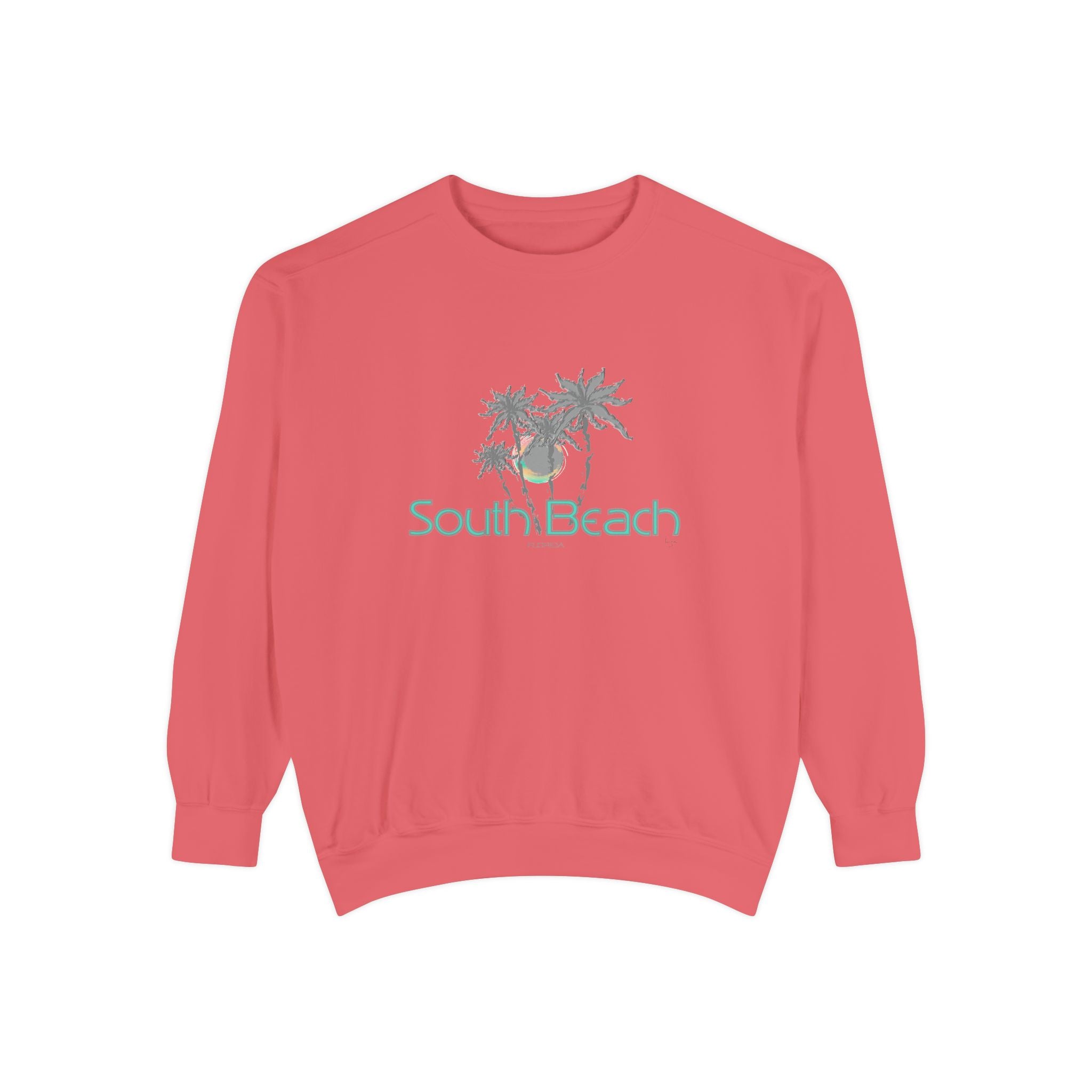 South Beach Miami Palm Tree Graphic Sweatshirt - Unisex Garment-Dyed Sweatshirt