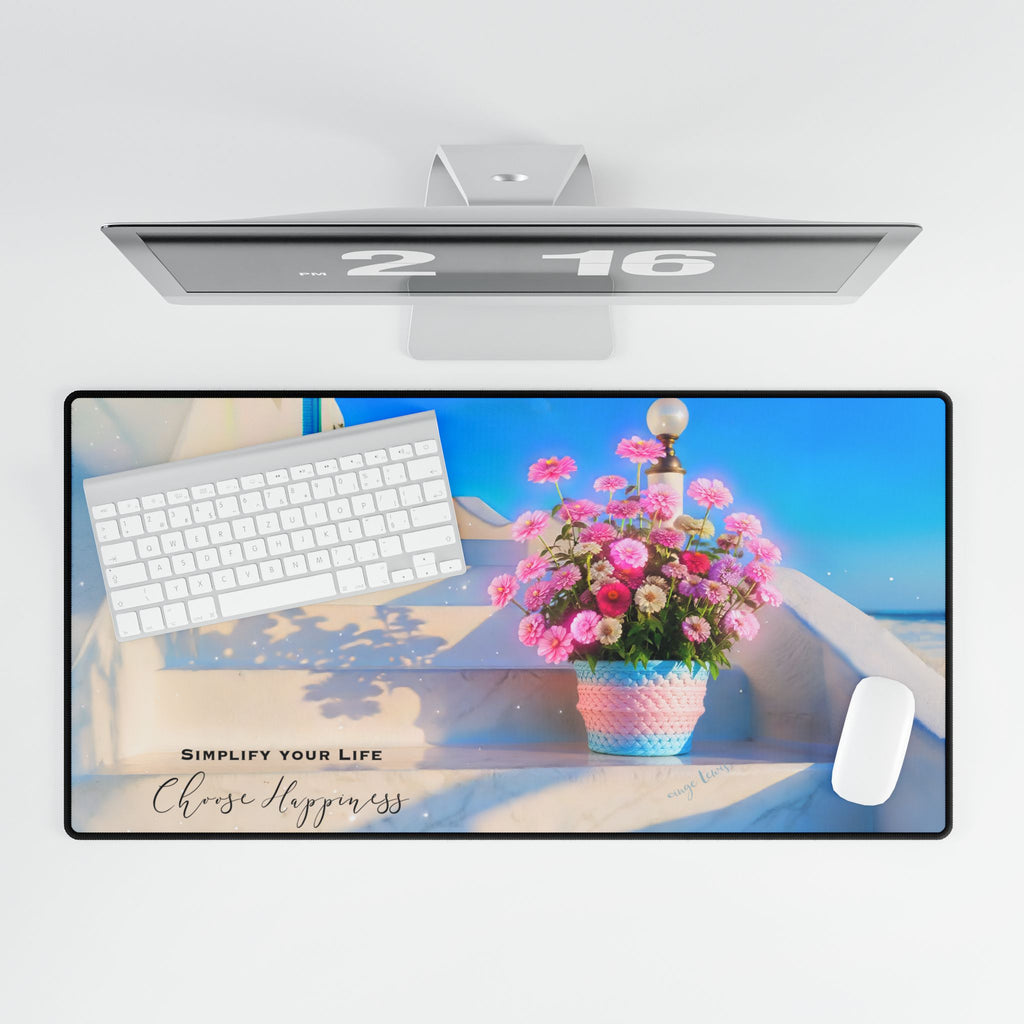 Choose Happiness Pink Floral Inspirational Large Desk Mat