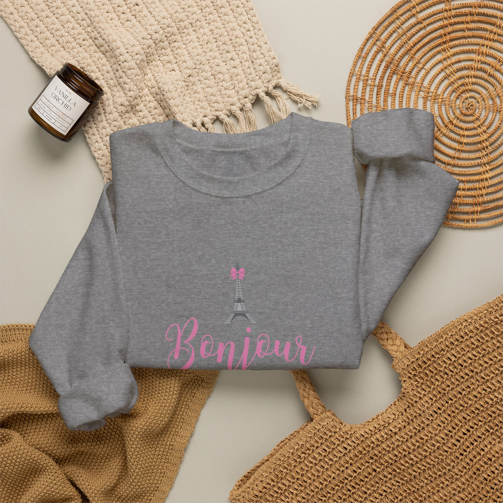 Bonjour Paris Eiffel Tower Graphic Sweatshirt - Unisex Heavy Blend™ Crewneck Sweatshirt