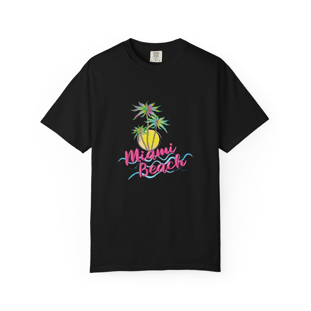 MIAMI BEACH Palm Sunset Graphic Unisex Garment-Dyed T-shirt