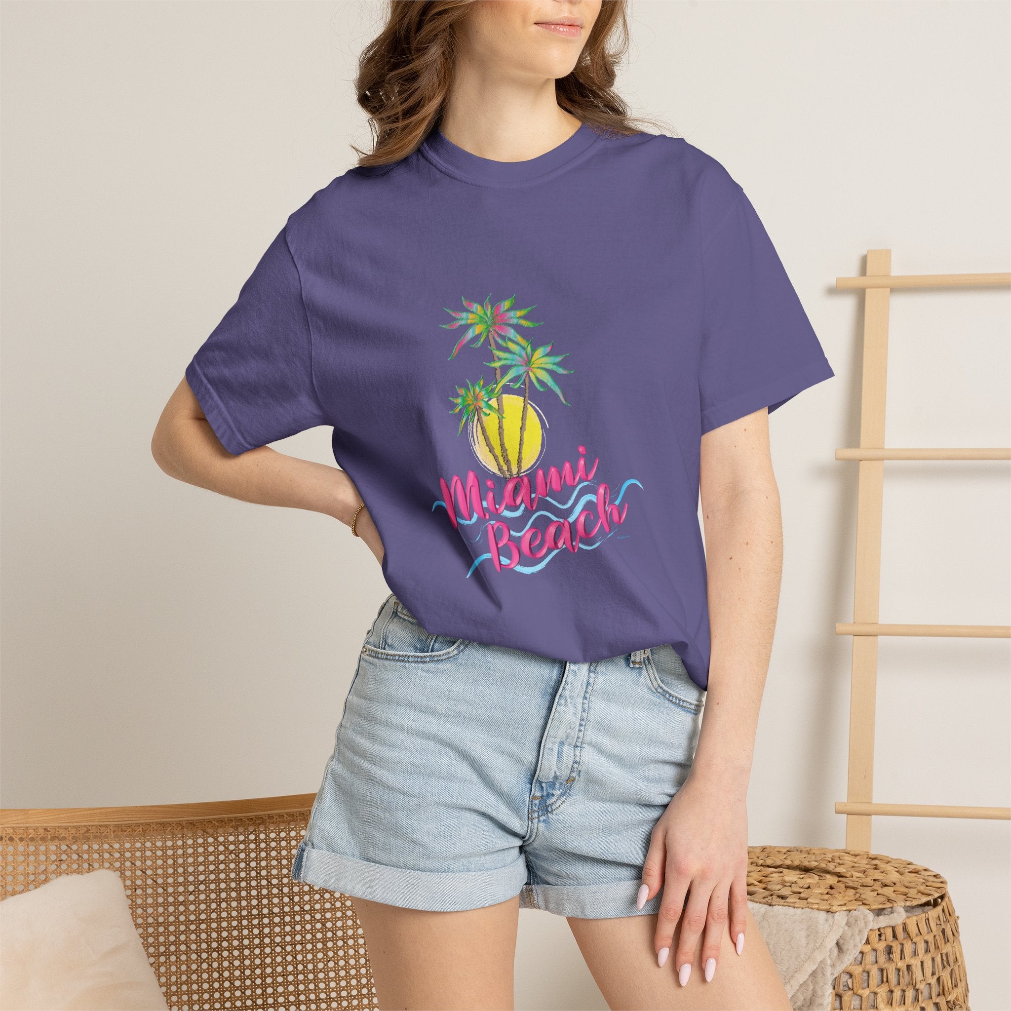 MIAMI BEACH Palm Sunset Graphic Unisex Garment-Dyed T-shirt