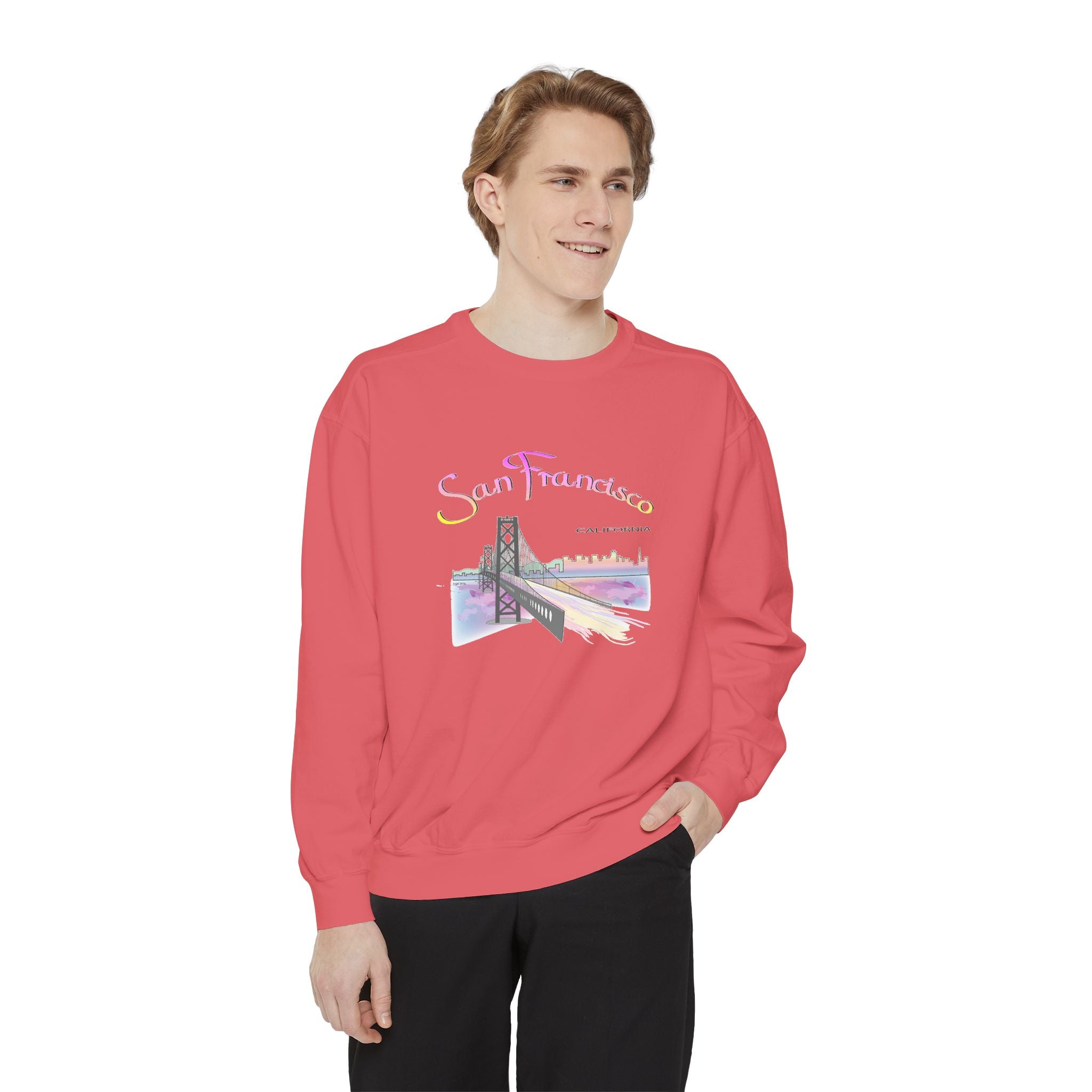 San Francisco Rainbow Bridge Graphic Sweatshirt - Unisex Garment-Dyed Sweatshirt