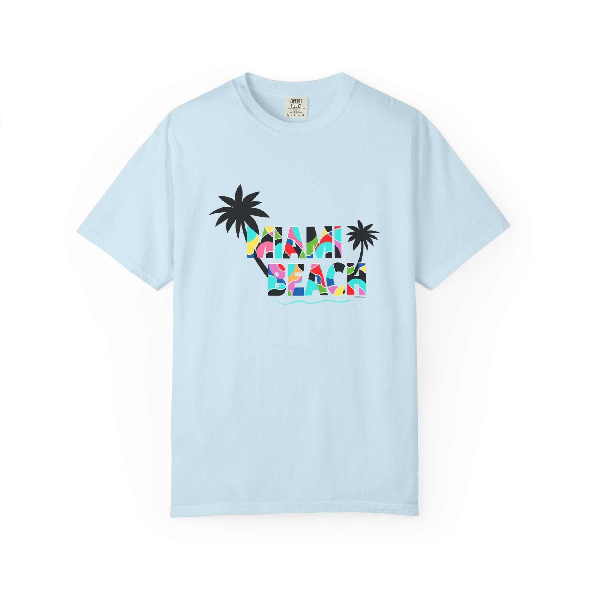 MIAMI BEACH Color Block Graphic Unisex Garment-Dyed T-shirt