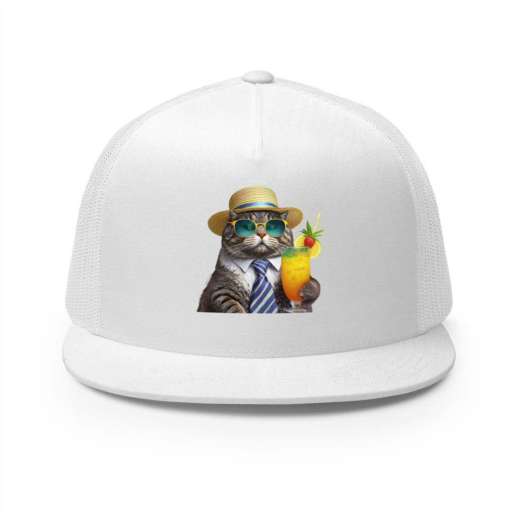 Happy Hour Cat Trucker Hat | Funny Cat Beach Cap