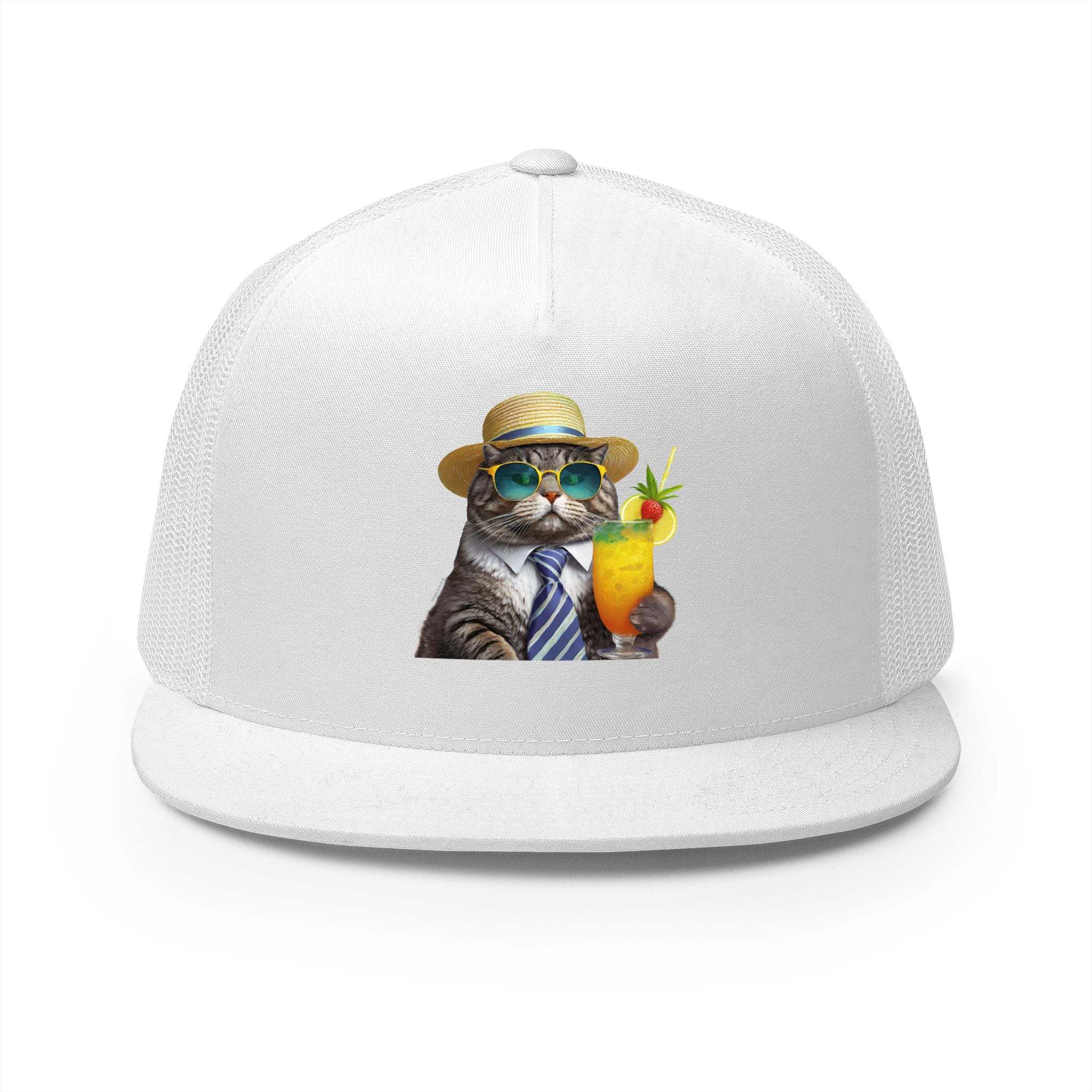 Happy Hour Cat Trucker Hat | Funny Cat Beach Cap