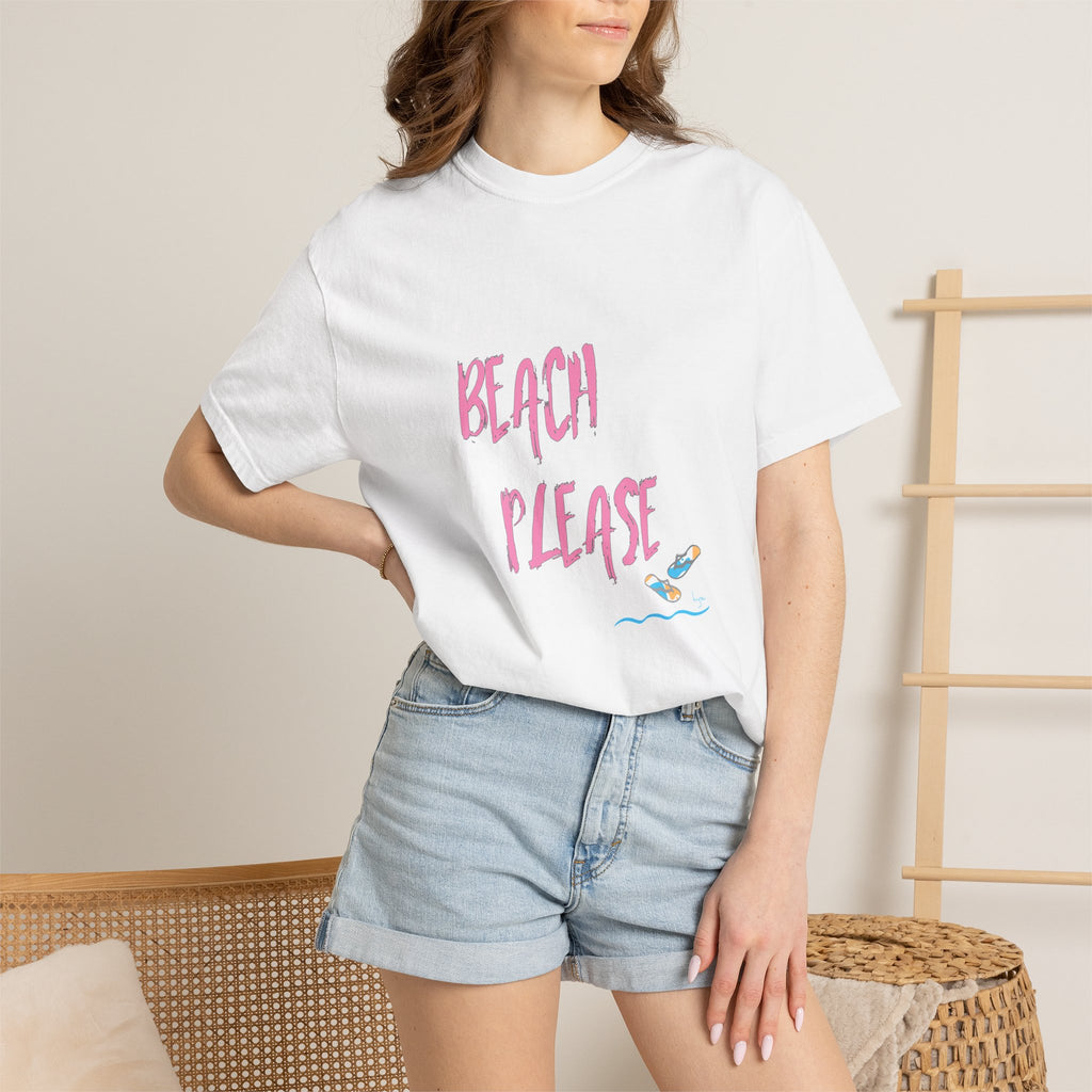 BEACH PLEASE Graphic Unisex Garment-Dyed T-shirt