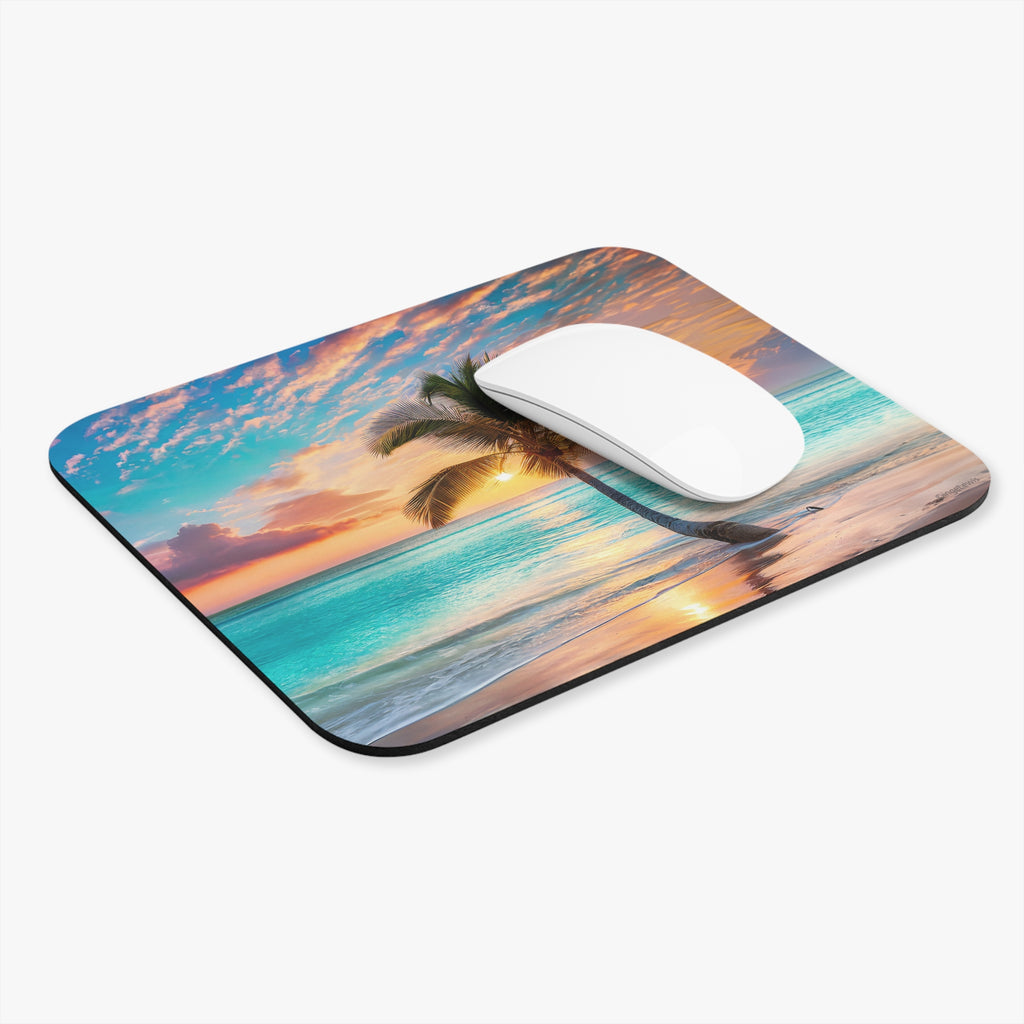 Tropical Island Sunset Mouse Pad – Colorful Beach Office Decor Description
