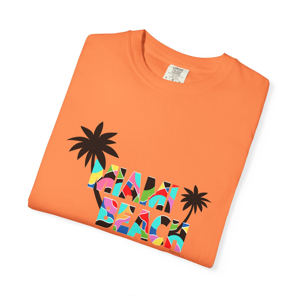 MIAMI BEACH Color Block Graphic Unisex Garment-Dyed T-shirt