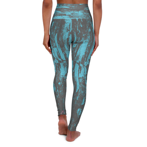 Aqua Distressed Abstract High-Waisted Yoga Leggings (AOP)