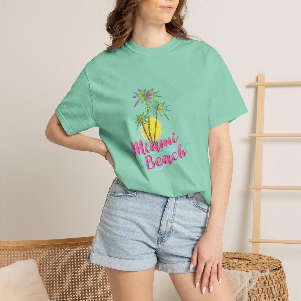 MIAMI BEACH Palm Sunset Graphic Unisex Garment-Dyed T-shirt