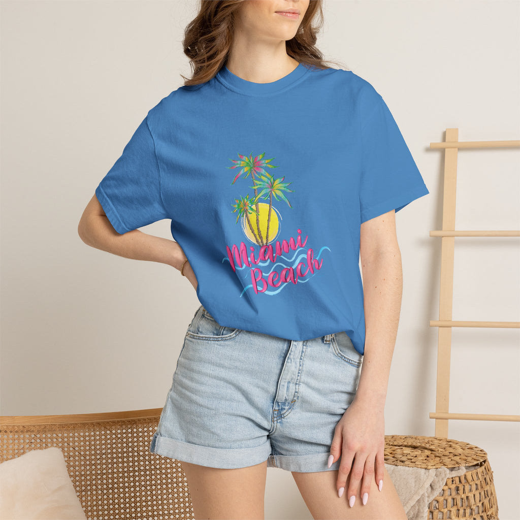 MIAMI BEACH Palm Sunset Graphic Unisex Garment-Dyed T-shirt