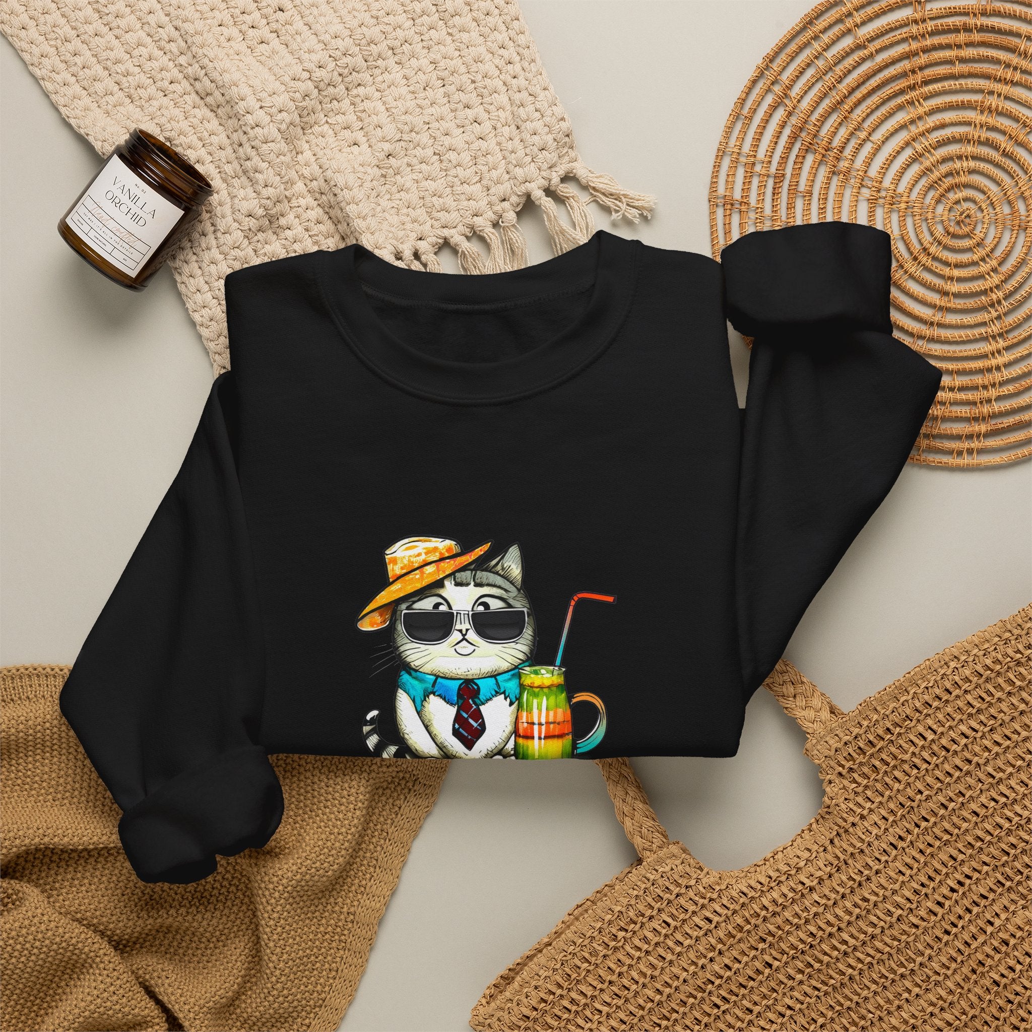 Fun Purr-fectly Chilled Cat Graphic Unisex Heavy Blend™ Crewneck Sweatshirt