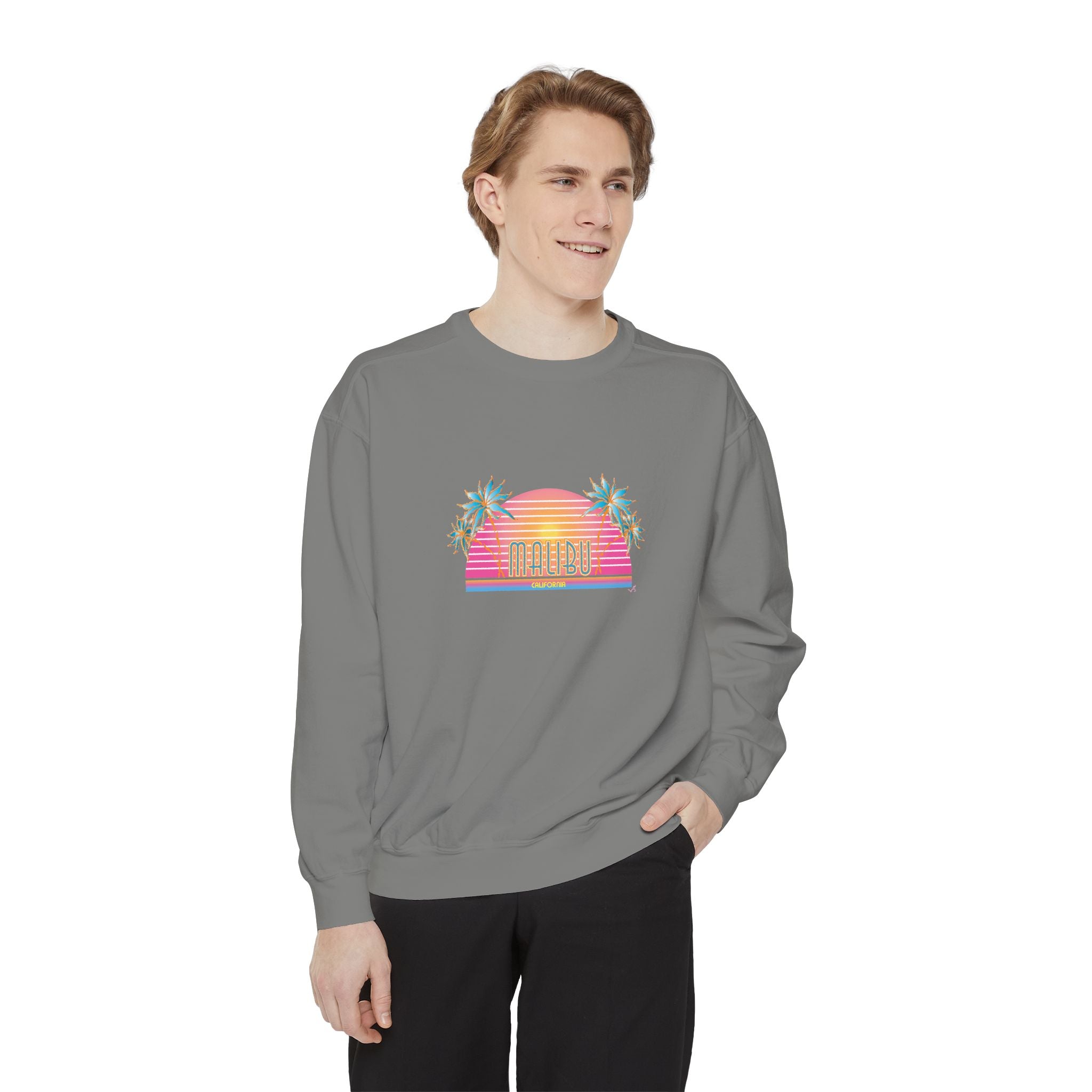 Malibu California Sunset Graphic Unisex Garment-Dyed Sweatshirt