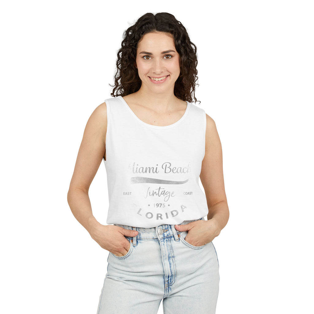 Miami Beach Vintage Graphic Tee Unisex Garment-Dyed Tank Top