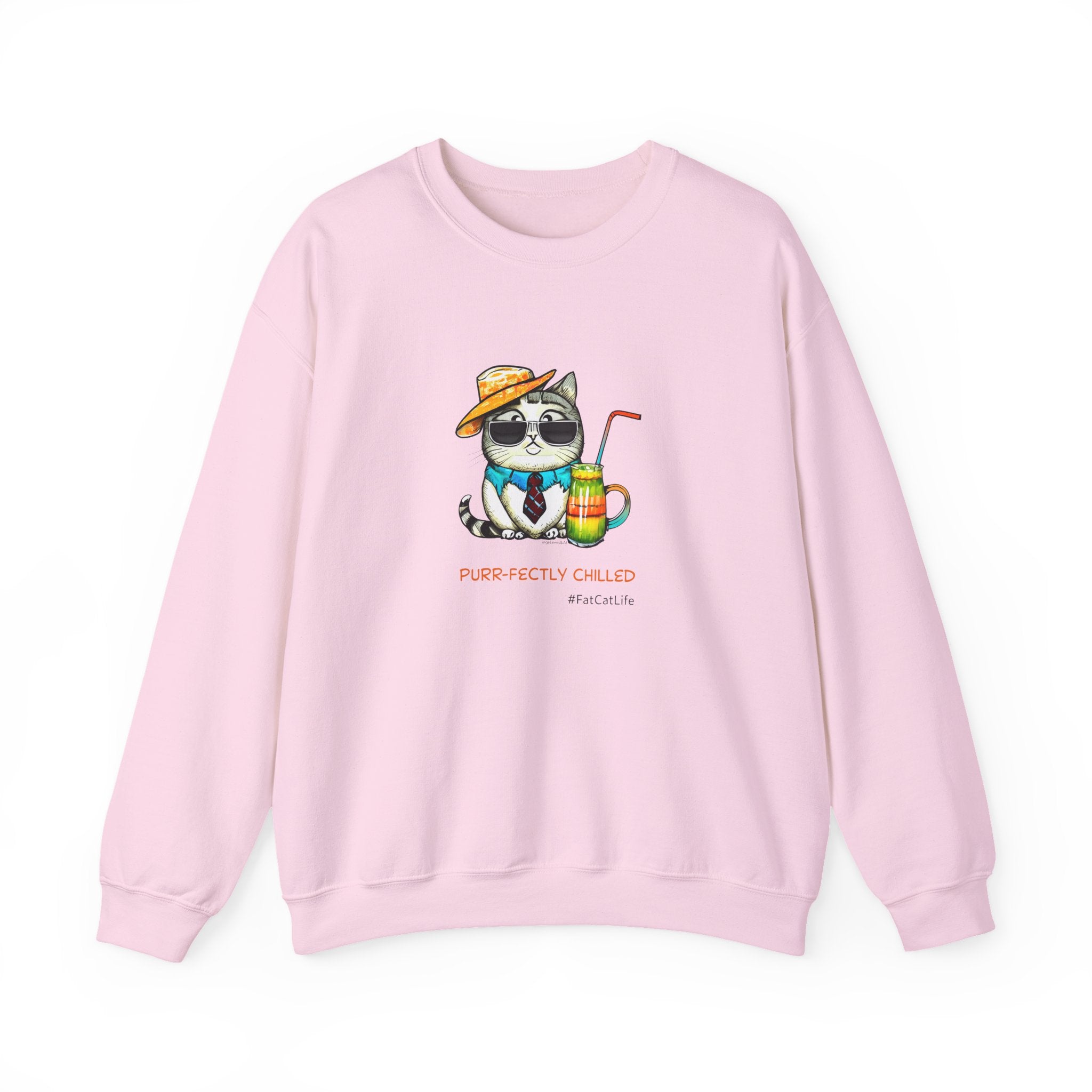 Fun Purr-fectly Chilled Cat Graphic Unisex Heavy Blend™ Crewneck Sweatshirt