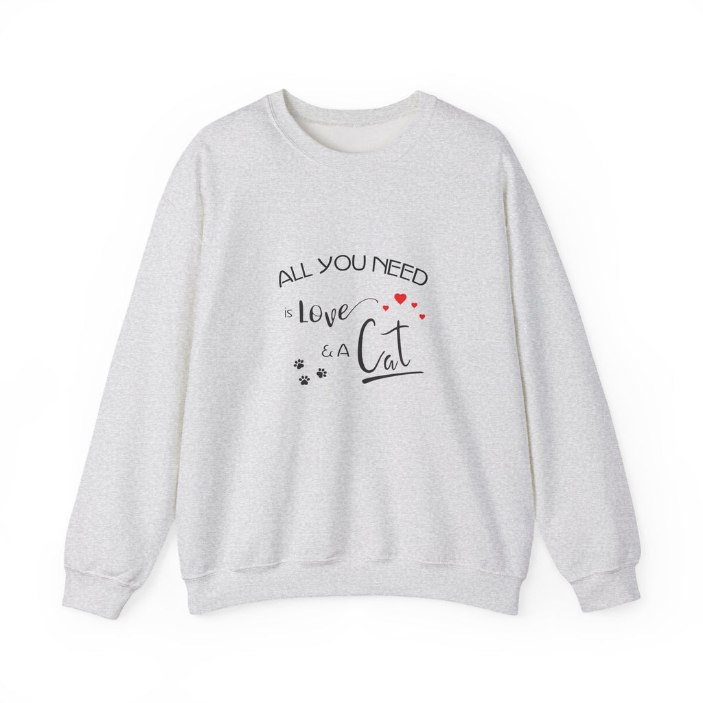 All You Need Is Love and a Cat Graphic Sweatshirt - Unisex Heavy Blend™ Crewneck Sweatshirt