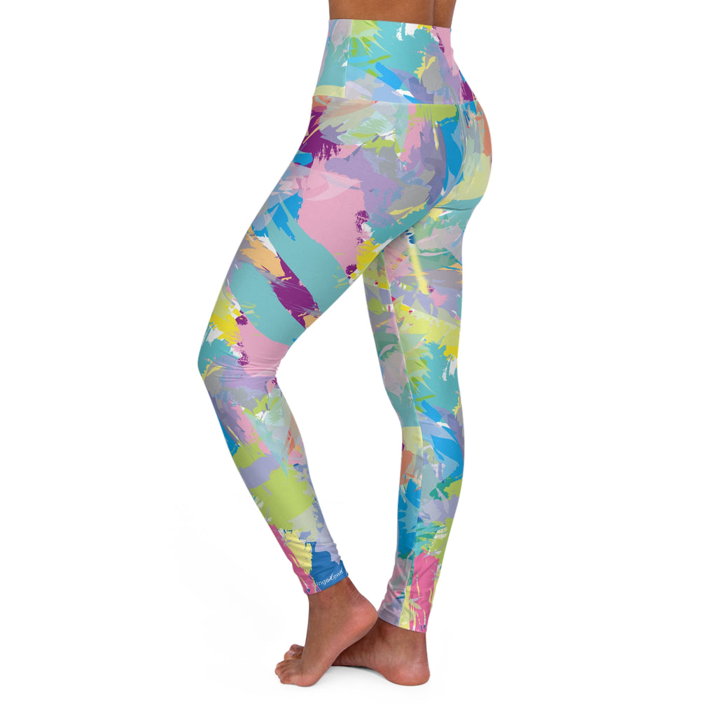 Colorful Abstract Brushstroke High Waisted Yoga Leggings (AOP)