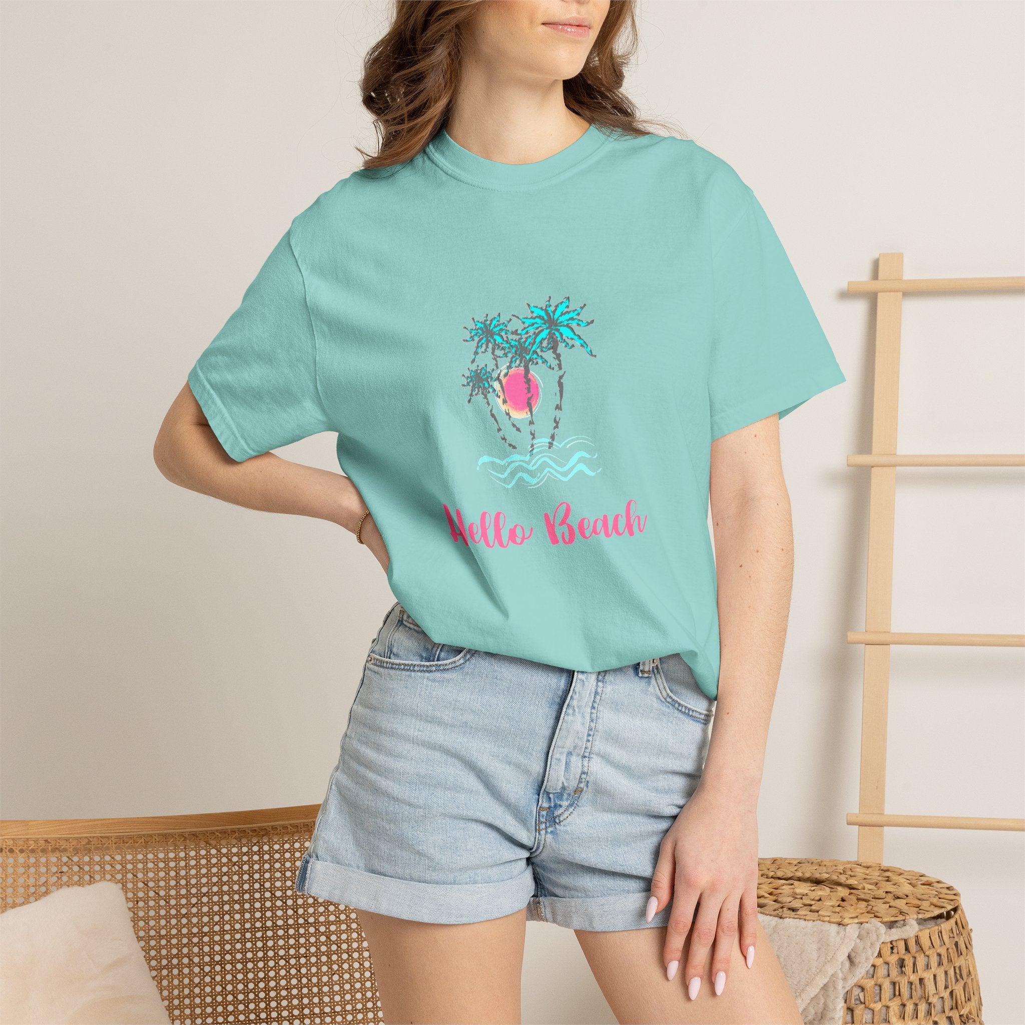 Hello Beach Graphic Unisex Garment-Dyed T-shirt