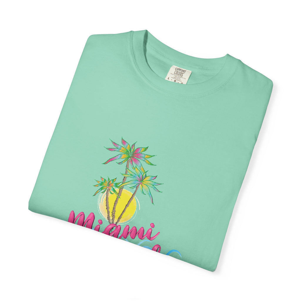 MIAMI BEACH Palm Sunset Graphic Unisex Garment-Dyed T-shirt