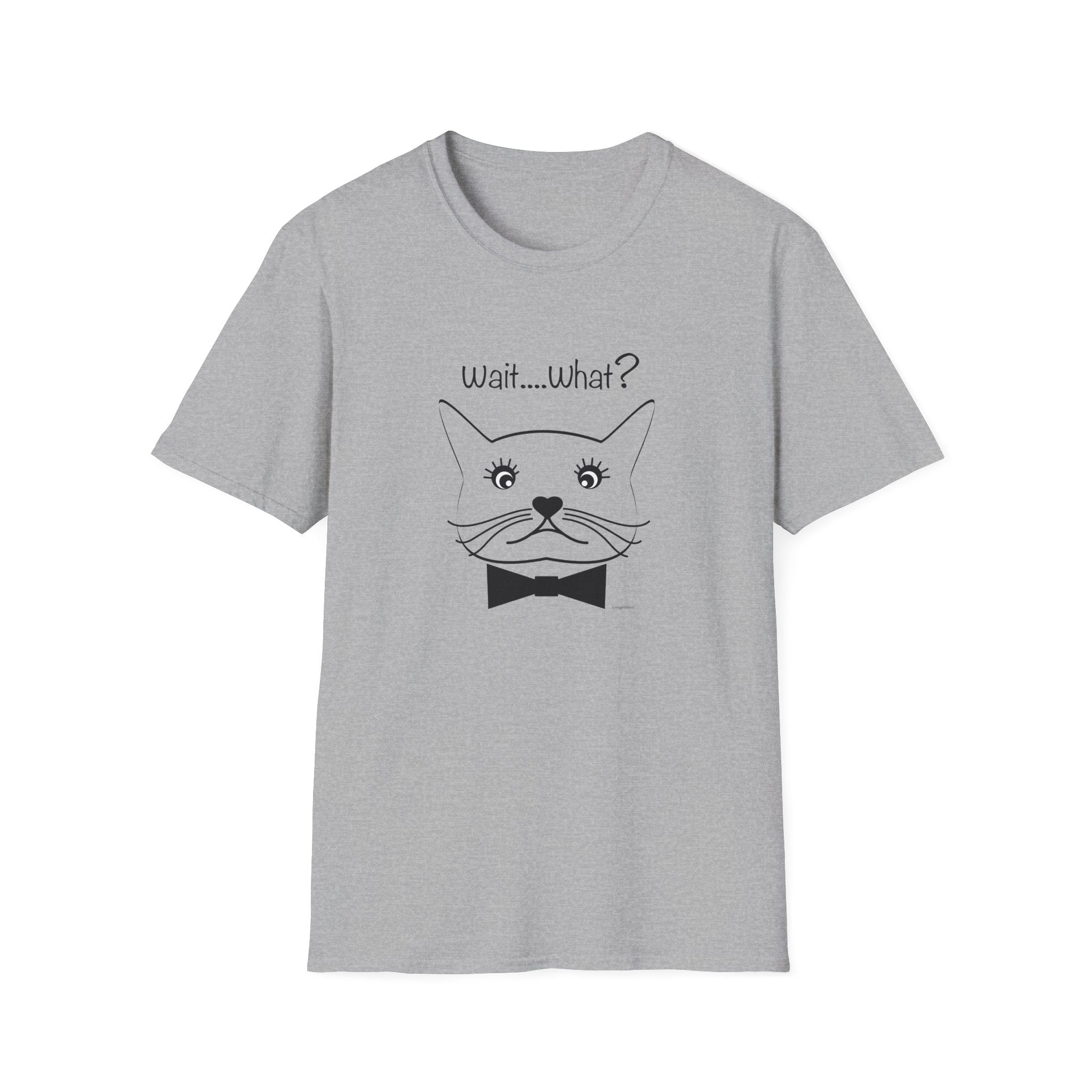 Wait, What? Funny Cat Graphic T-Shirt with Bow Tie