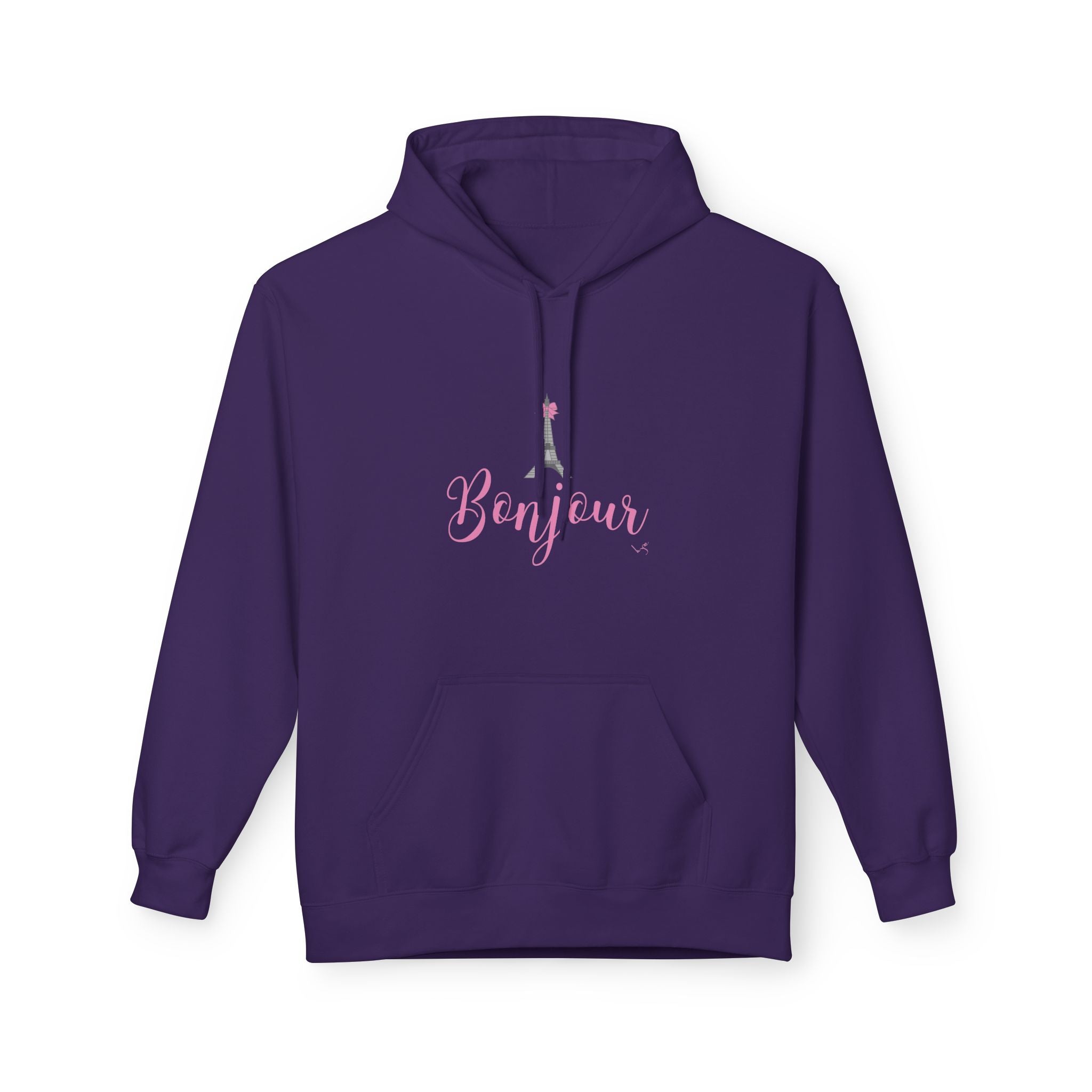 Bonjour Paris Eiffel Tower Graphic Hoodie - Unisex Midweight Softstyle Fleece Hoodie