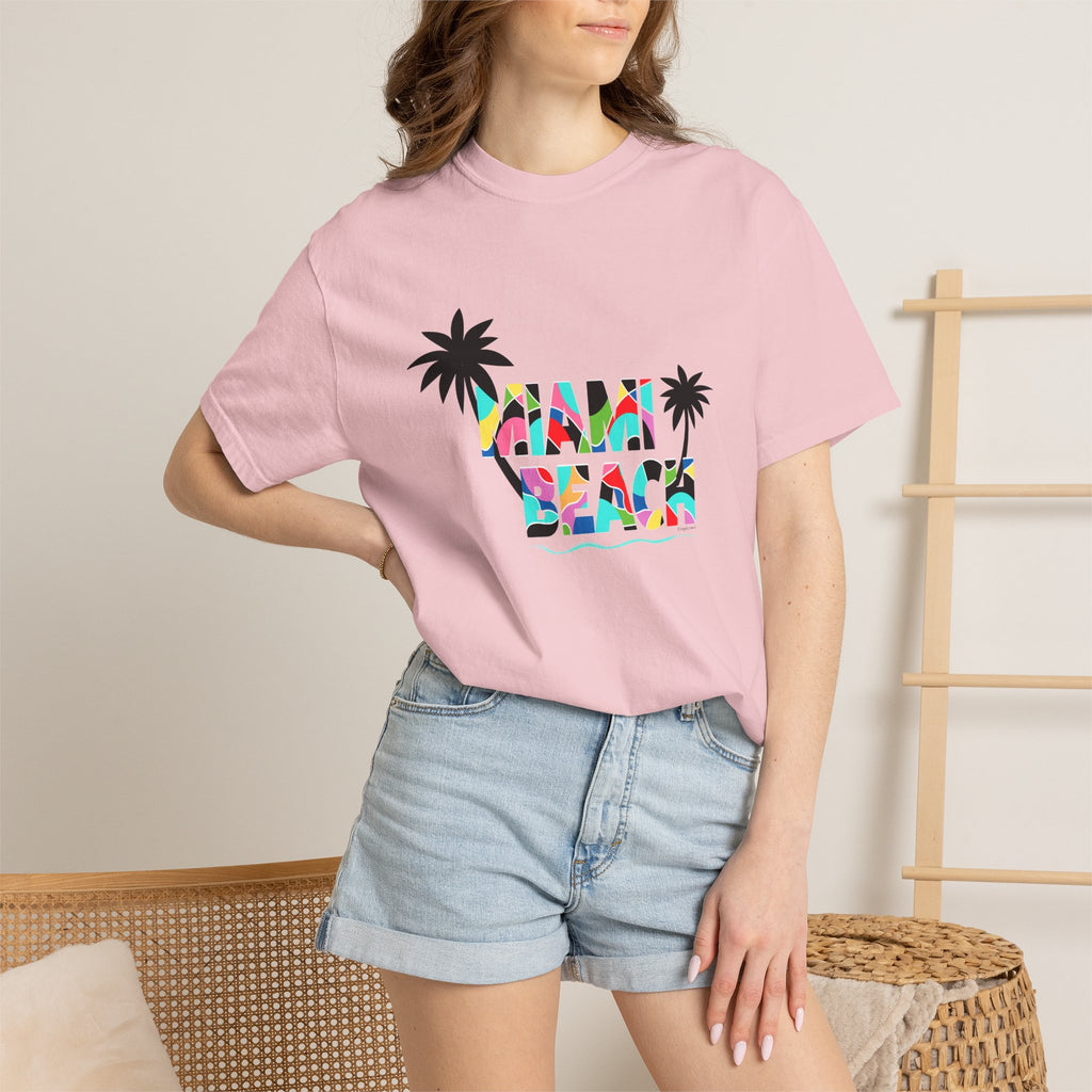 MIAMI BEACH Color Block Graphic Unisex Garment-Dyed T-shirt