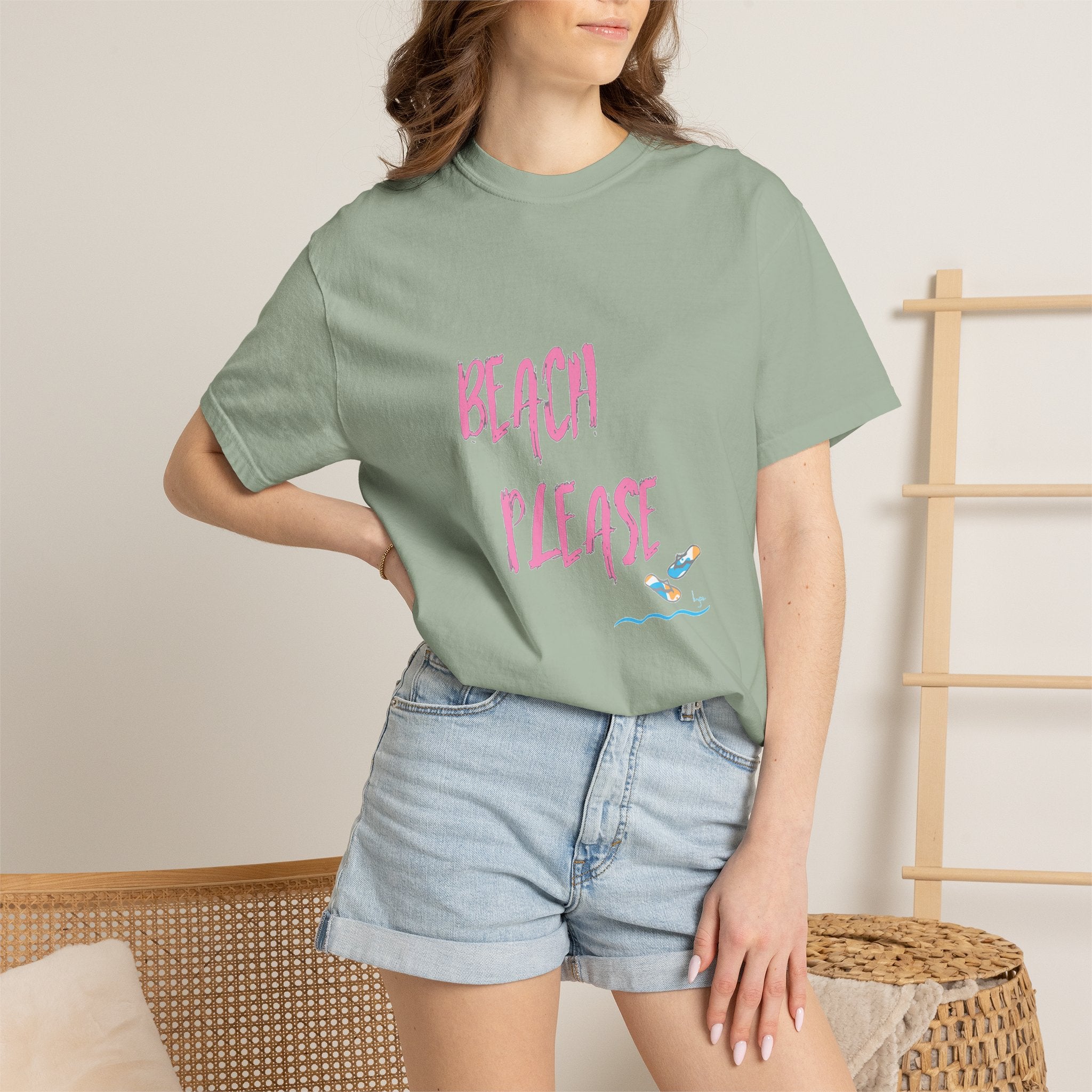 BEACH PLEASE Graphic Unisex Garment-Dyed T-shirt