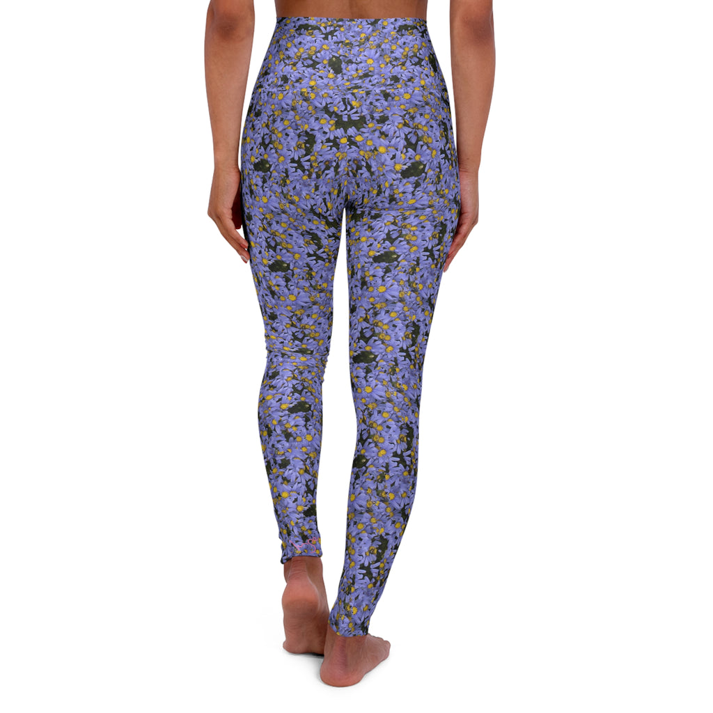 Purple Yellow Floral Pattern High-Waisted Yoga Leggings (AOP)