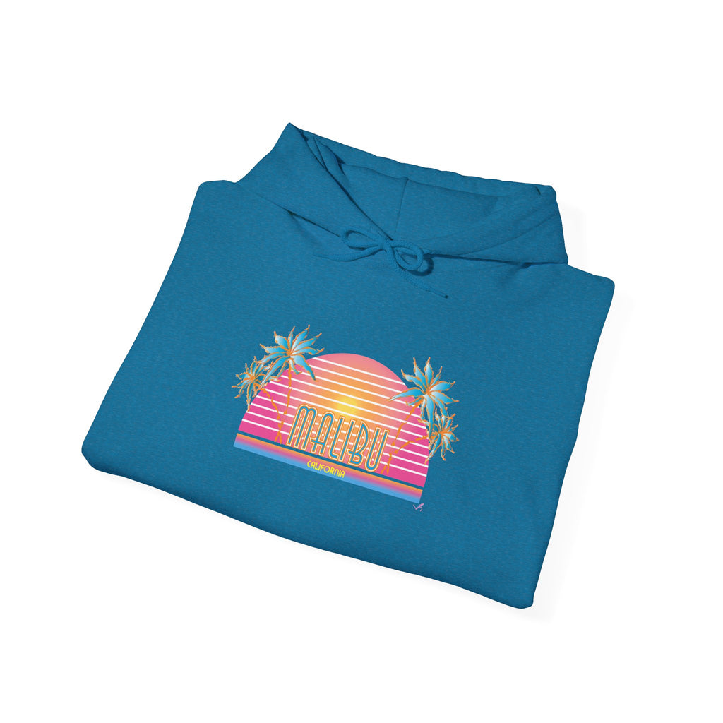 Retro Malibu Sunset Hoodie — Palm Tree Tropical Graphic