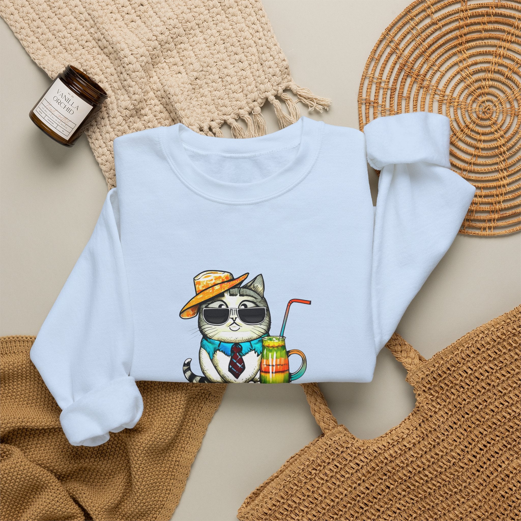 Fun Purr-fectly Chilled Cat Graphic Unisex Heavy Blend™ Crewneck Sweatshirt
