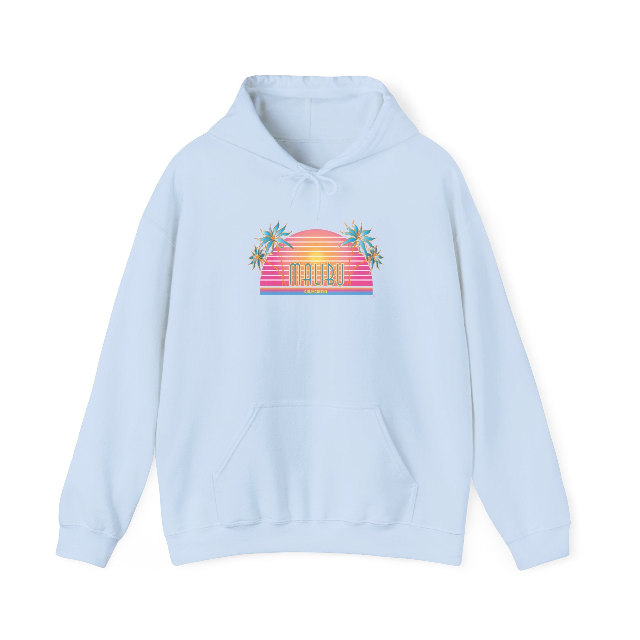 Retro Malibu Sunset Hoodie — Palm Tree Tropical Graphic