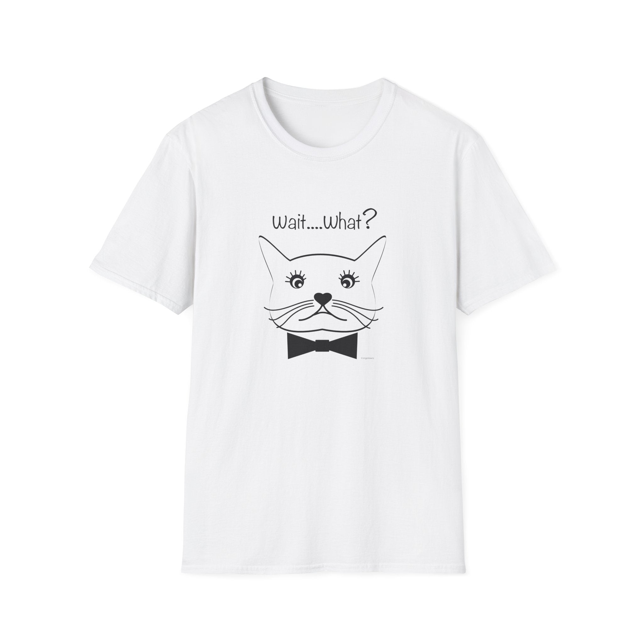 Wait, What? Funny Cat Graphic T-Shirt with Bow Tie