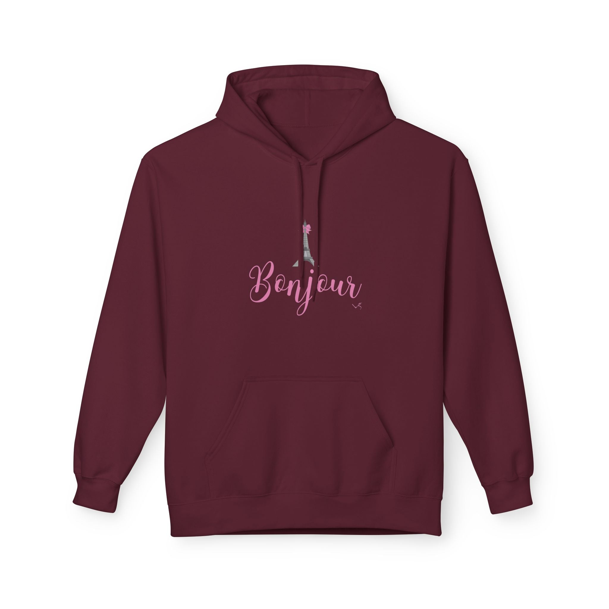 Bonjour Paris Eiffel Tower Graphic Hoodie - Unisex Midweight Softstyle Fleece Hoodie